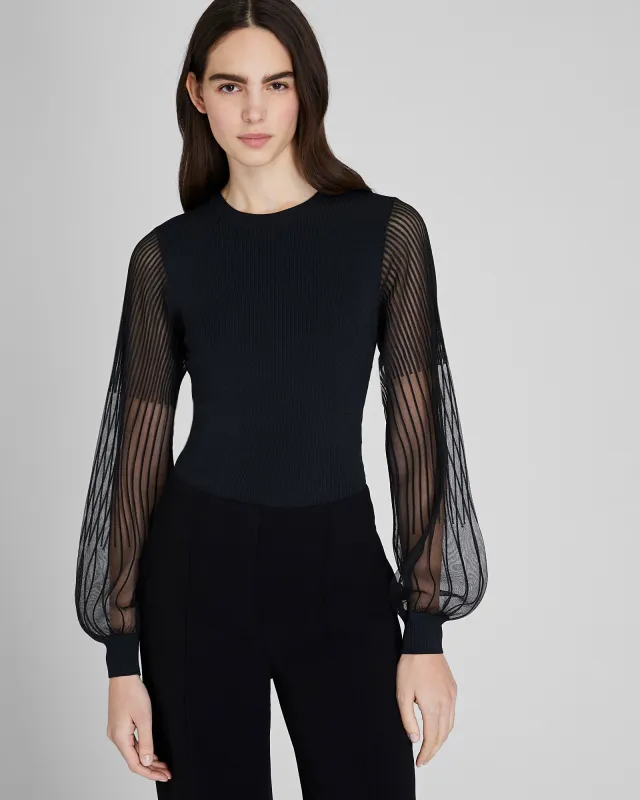 Ribbed Sheer Sleeve Sweater sold by Club Monaco