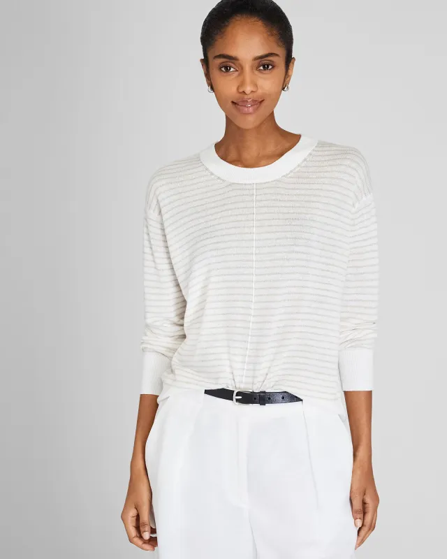 Signature Stripe Linen Crewneck Sweater sold by Club Monaco
