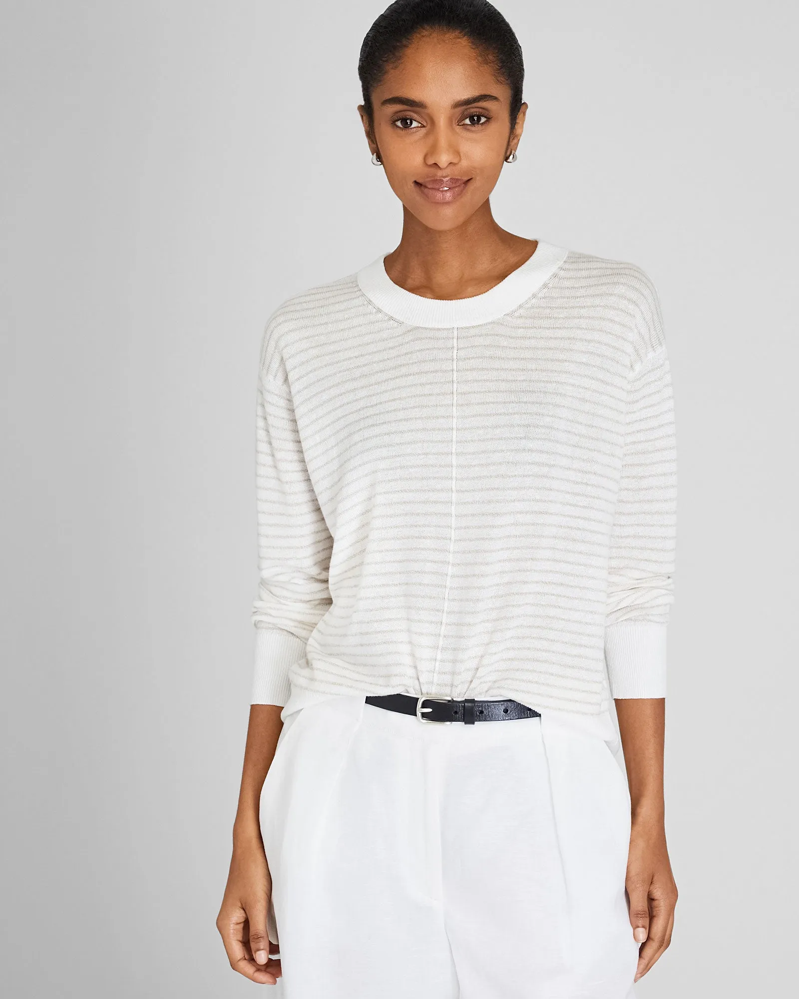 Signature Stripe Linen Crewneck Sweater sold by Club Monaco