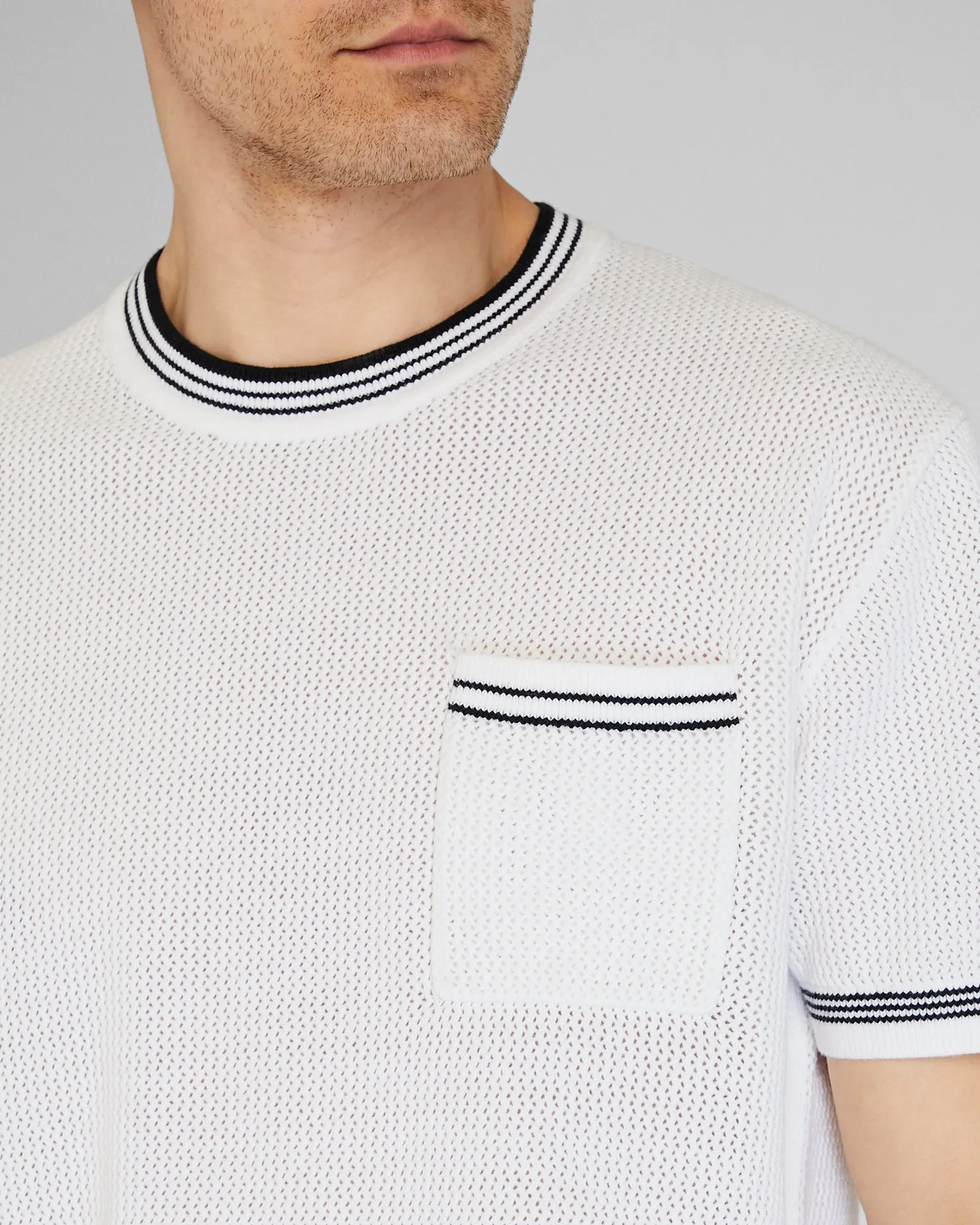 Short-Sleeve Open Stitch Tipped Sweater sold by Club Monaco product image thumbnail 2