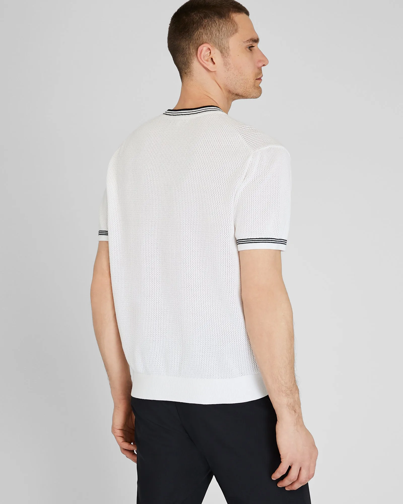 Short-Sleeve Open Stitch Tipped Sweater sold by Club Monaco product image thumbnail 3