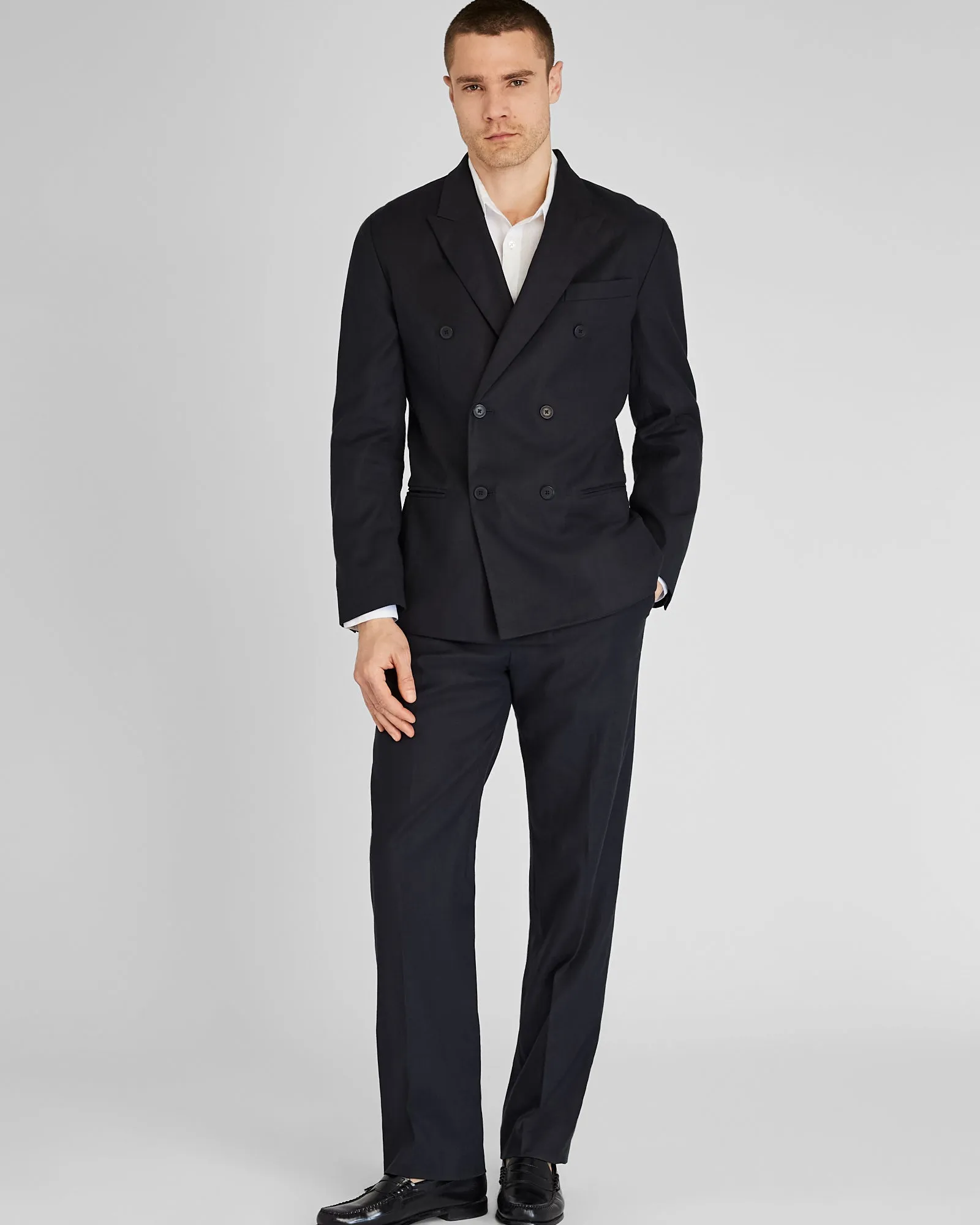 Deconstructed Linen Blend Double-Breasted Suit Jacket sold by Club Monaco product image thumbnail 4