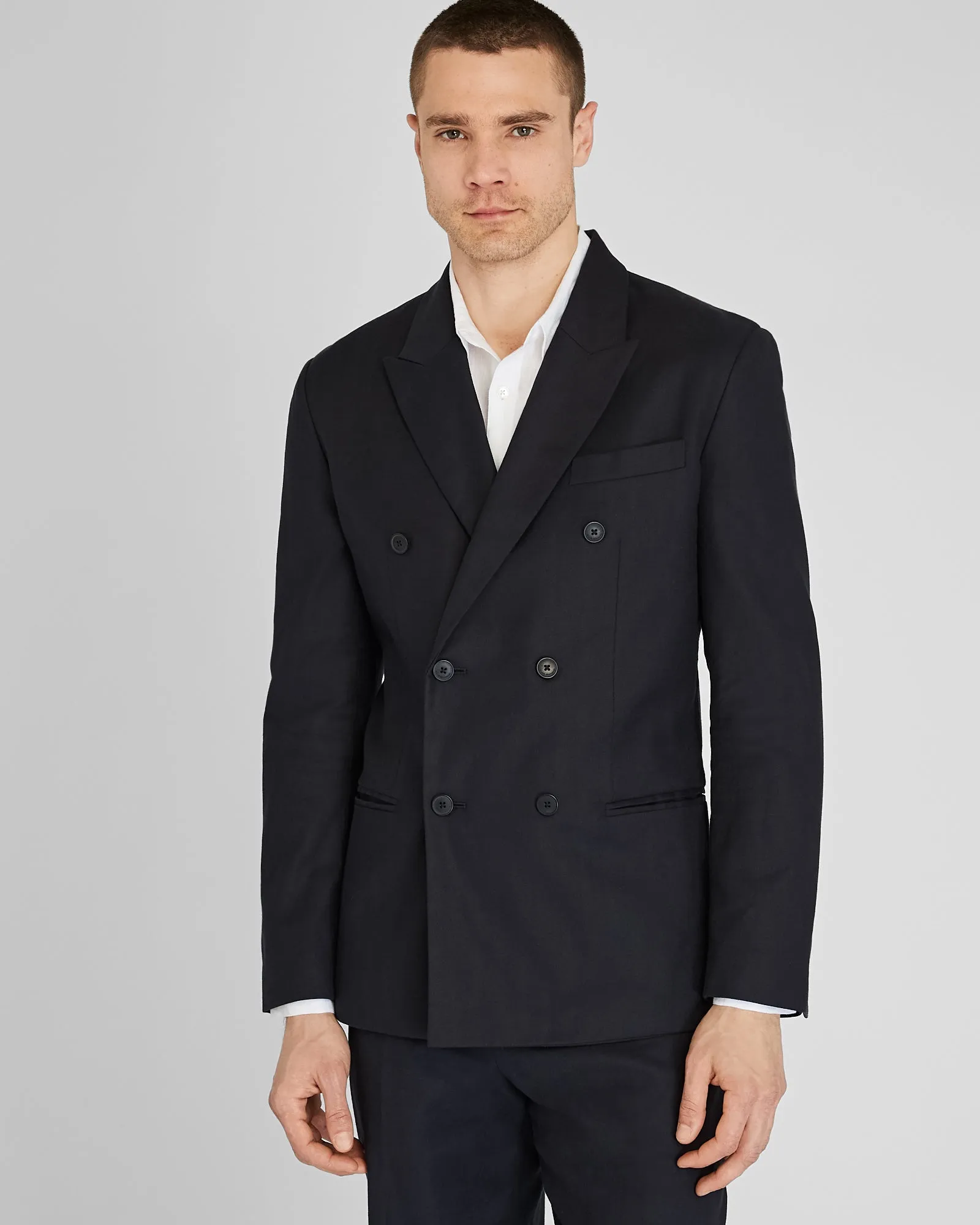 Deconstructed Linen Blend Double-Breasted Suit Jacket sold by Club Monaco