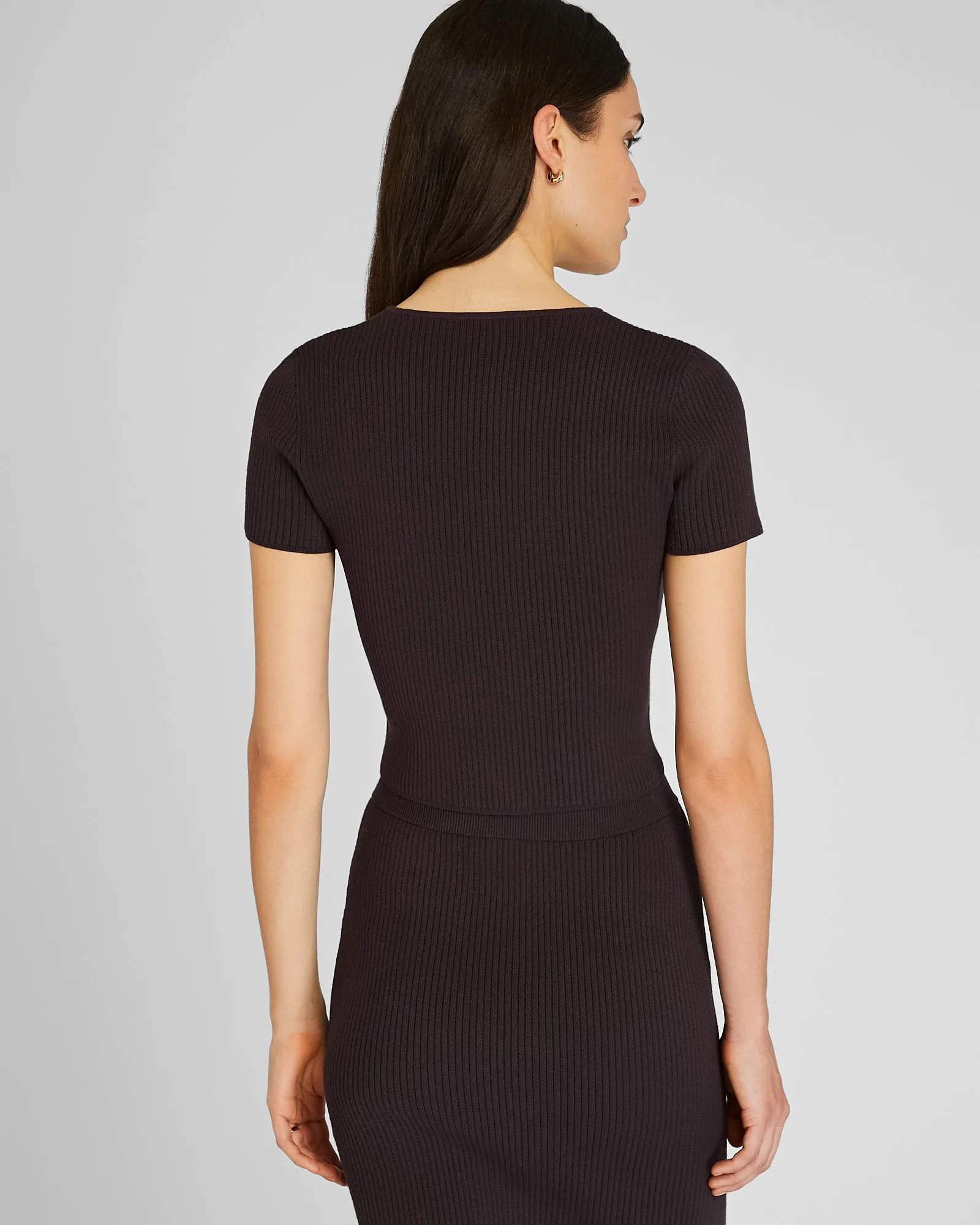 Textured Ribbed Fitted Short Sleeve Sweater sold by Club Monaco product image thumbnail 3