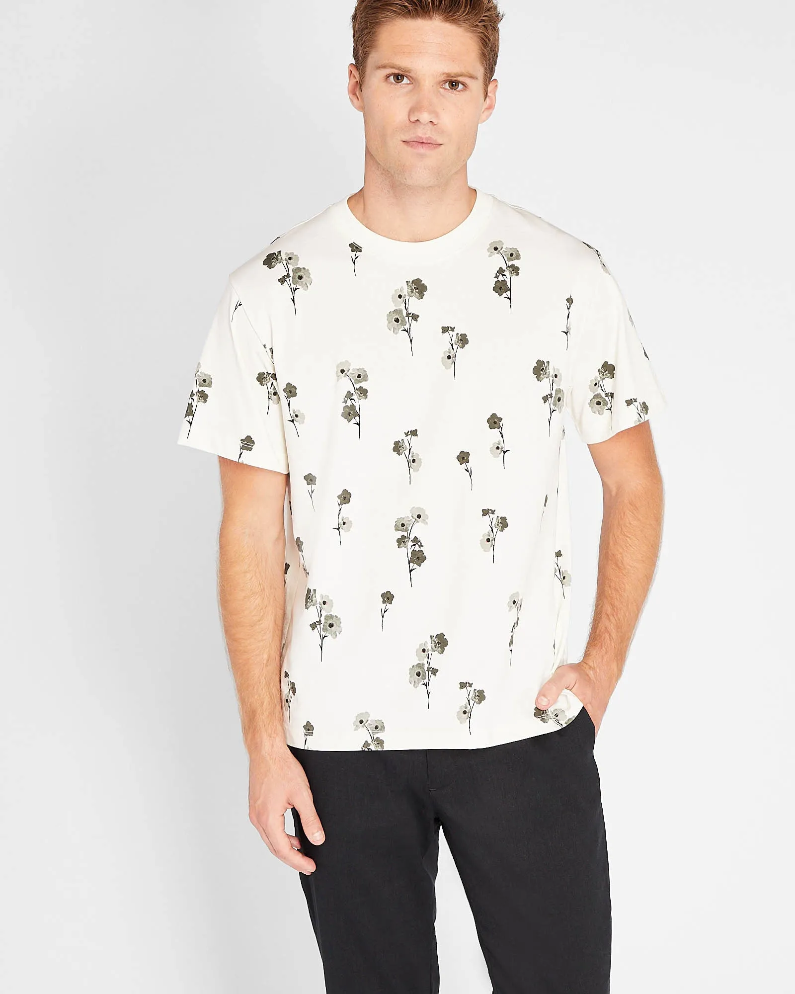 Short Sleeve Linear Floral Print Tee sold by Club Monaco