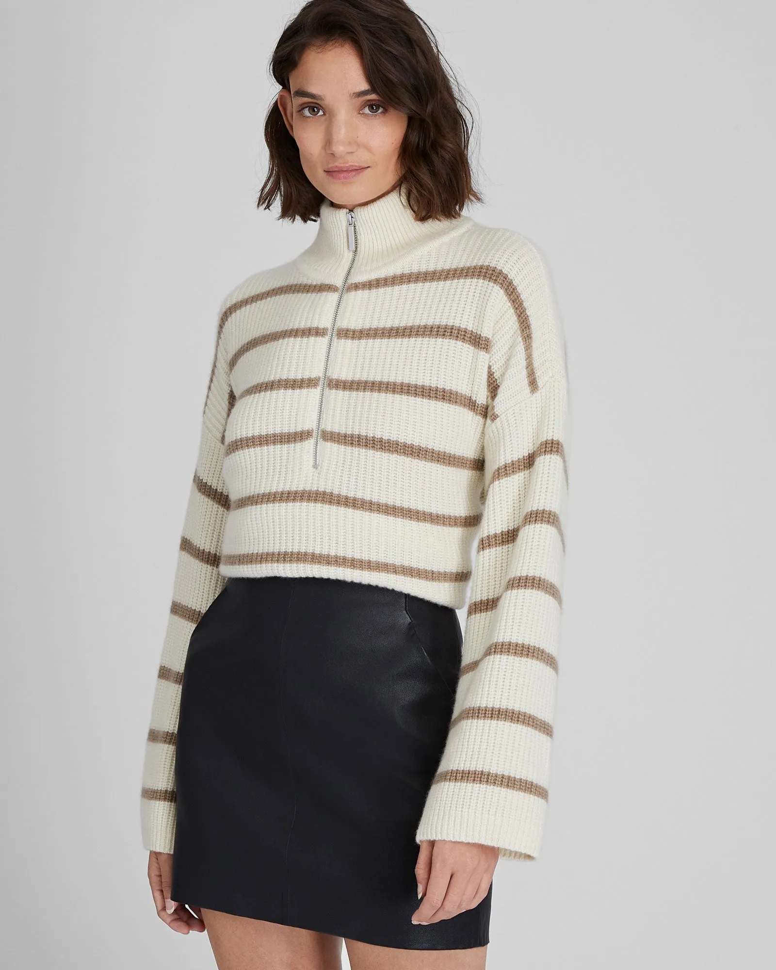 Striped Relaxed Cashmere Quarter-Zip Sweater sold by Club Monaco