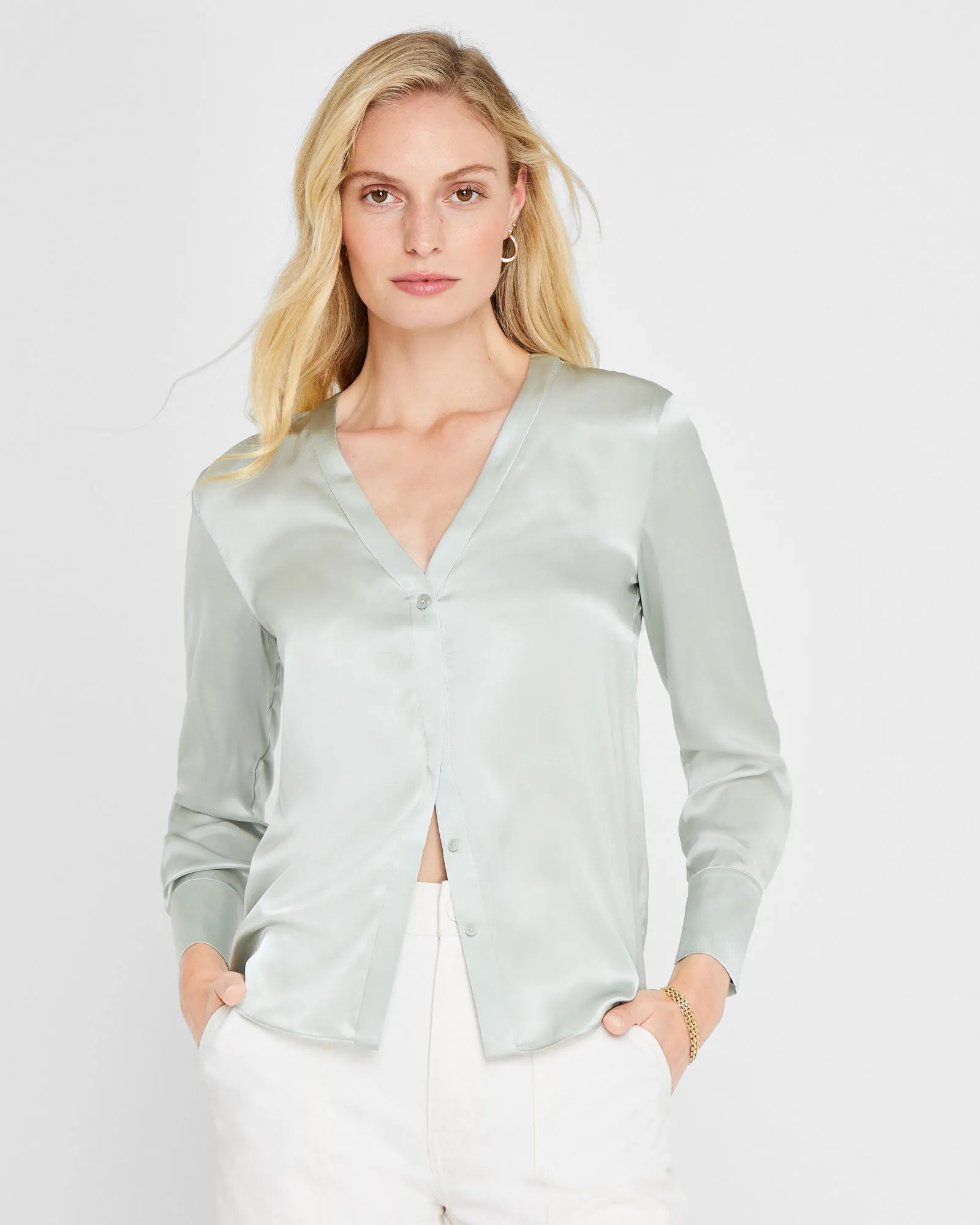 Silk Charmeuse V-Neck Blouse sold by Club Monaco
