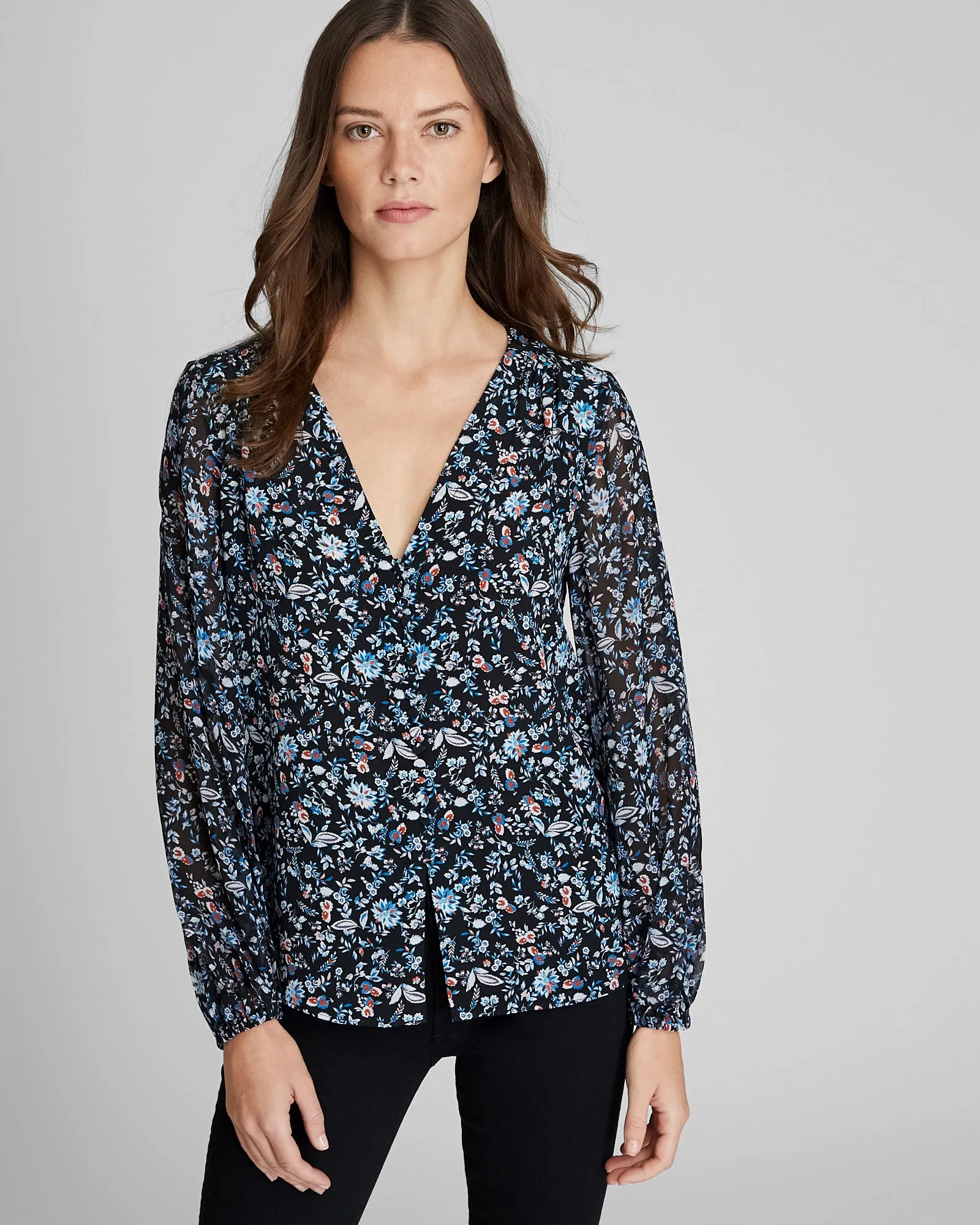 Printed Silk Button Detail Blouse sold by Club Monaco