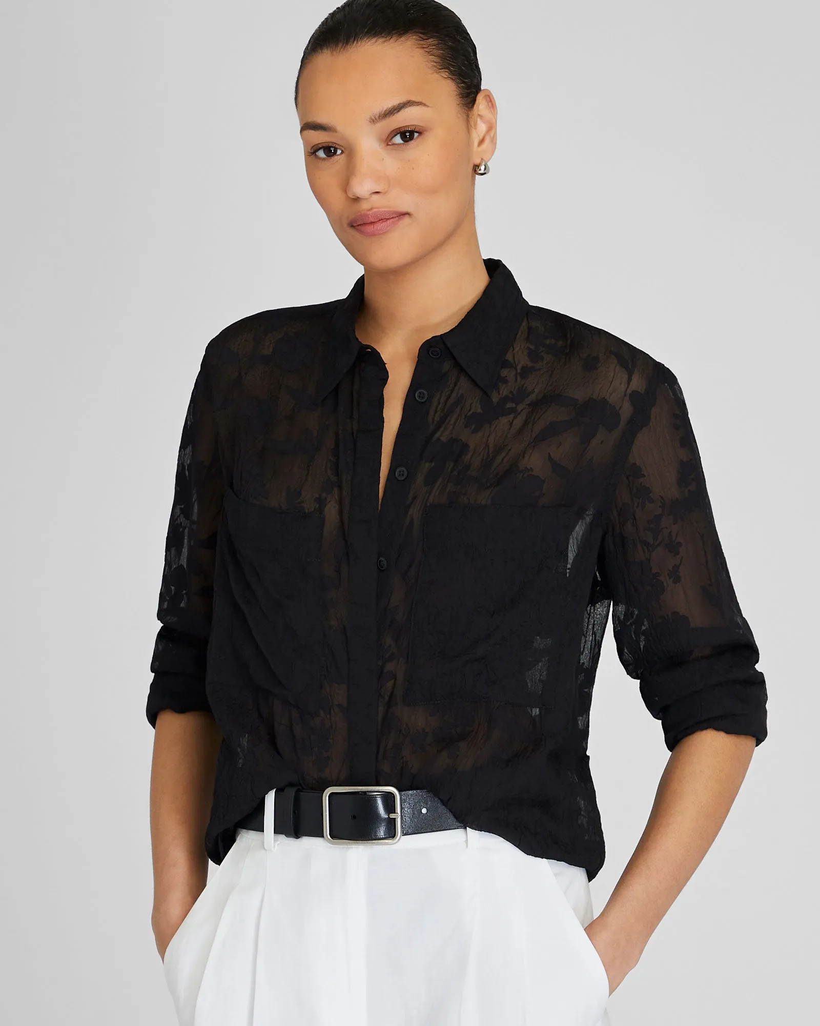 Sheer Floral Button-Down Shirt sold by Club Monaco