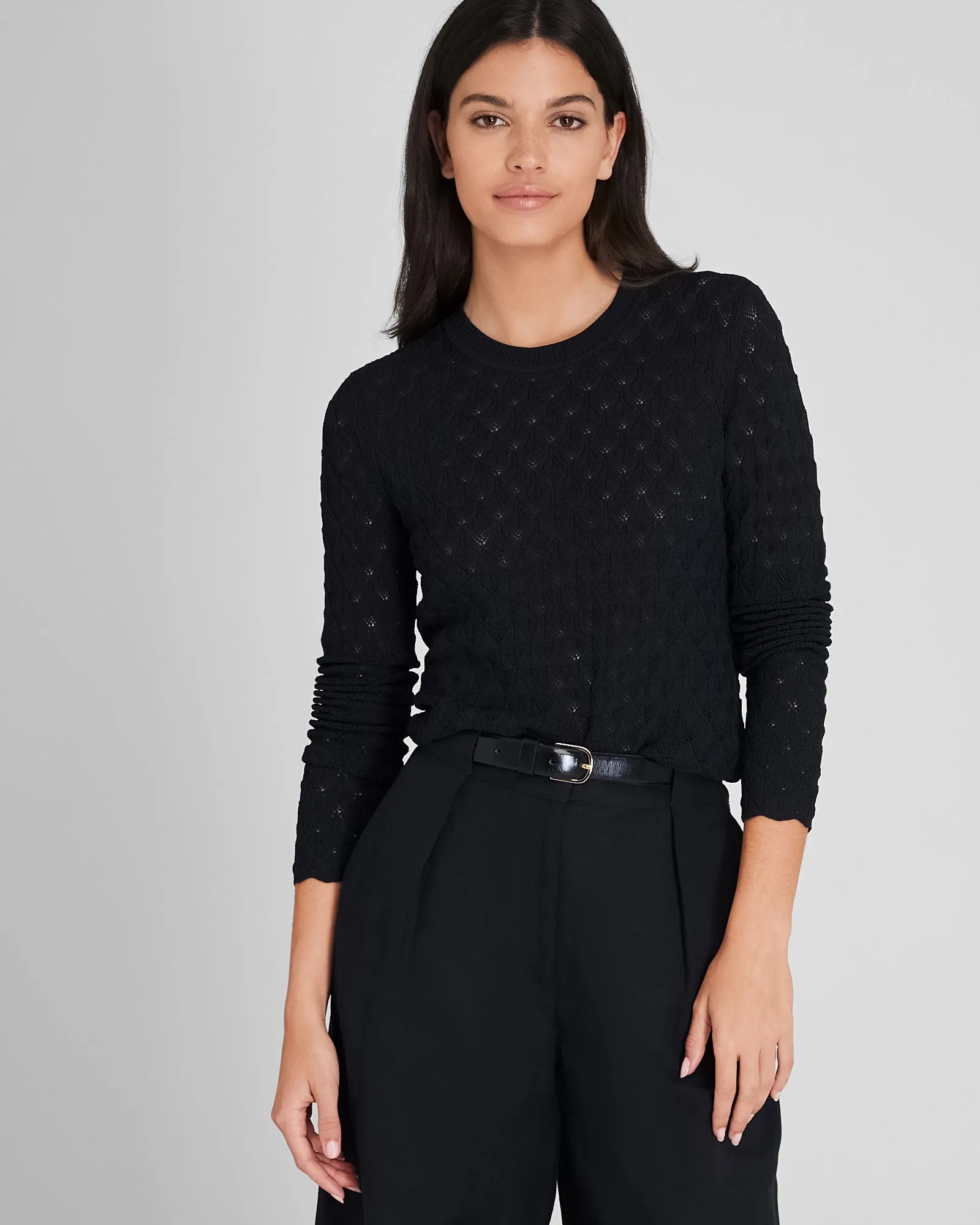 Pointelle Button Back Crew Sweater sold by Club Monaco