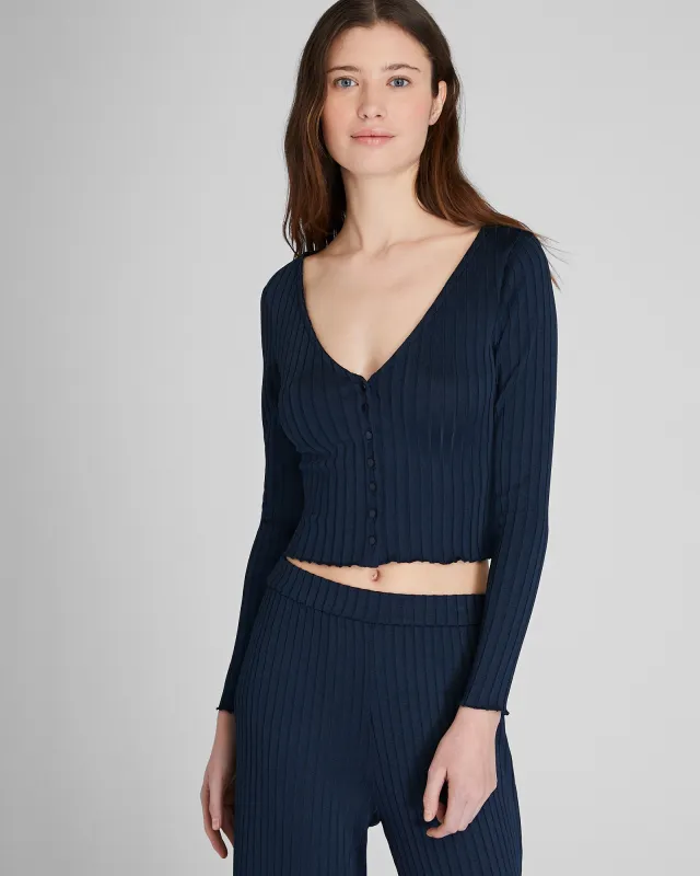 Shiny Wide Rib V-Neck Cardigan sold by Club Monaco