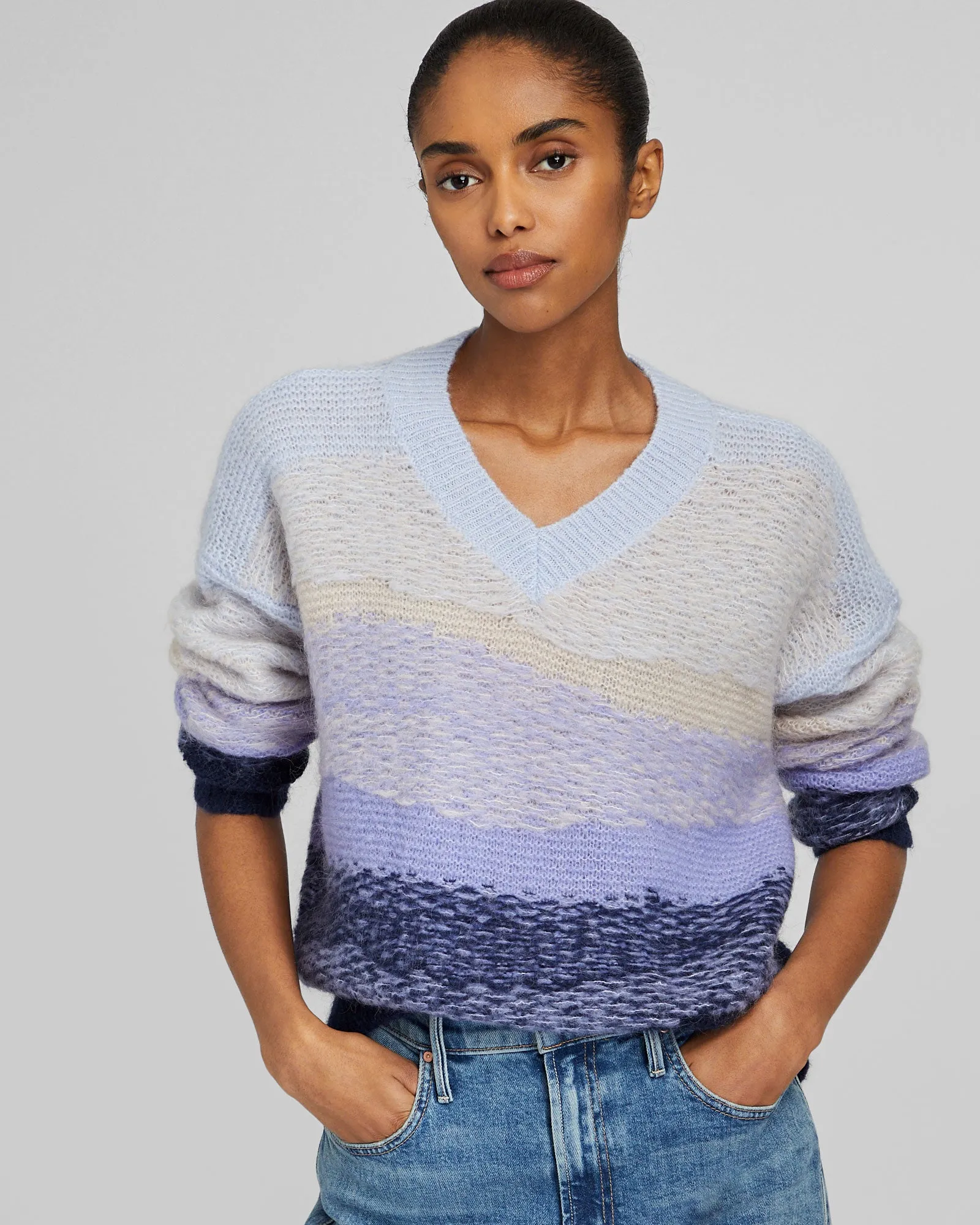 Float Jacquard V-Neck Sweater sold by Club Monaco