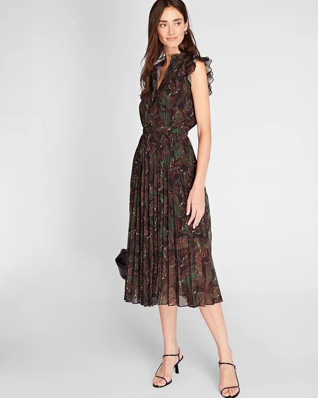 Flutter Sleeve Pleated Midi Dress sold by Club Monaco