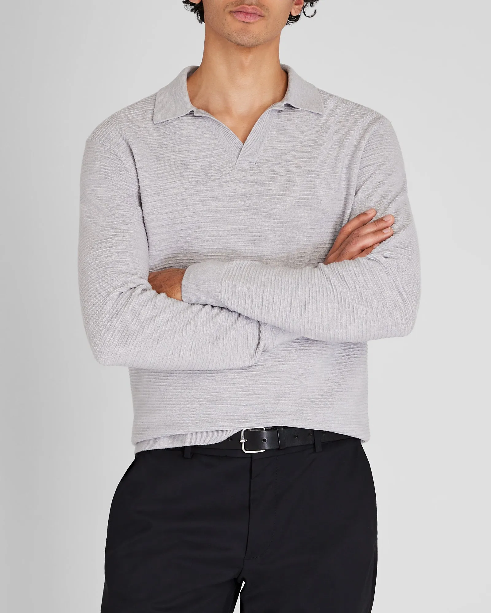 Long-Sleeve Textured Johnny Collar Knit Polo sold by Club Monaco