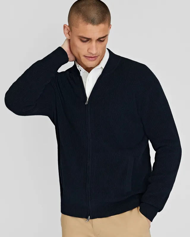 Ribbed Cotton Bouclé Full-Zip Sweater sold by Club Monaco