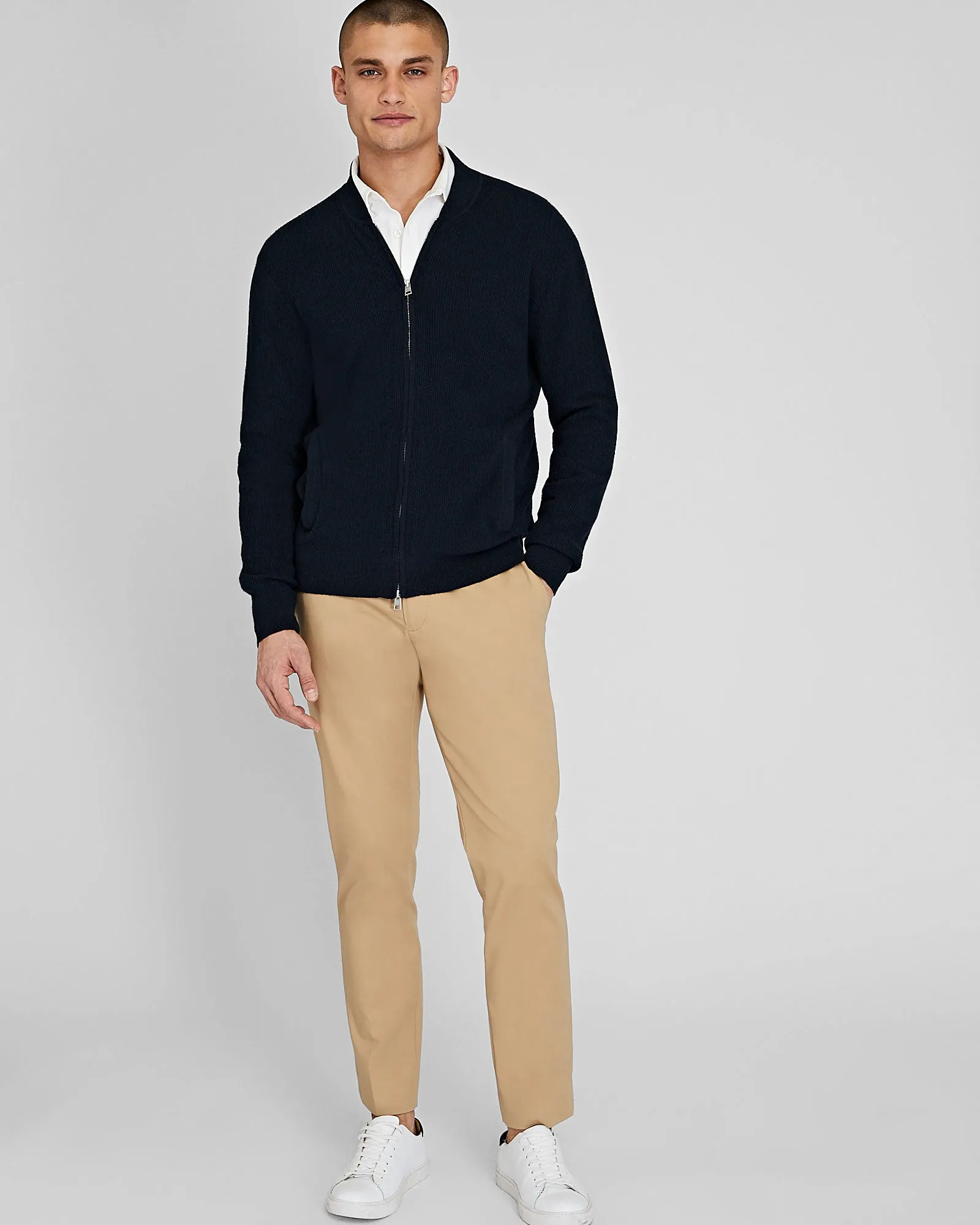 Ribbed Cotton Bouclé Full-Zip Sweater sold by Club Monaco product image thumbnail 3