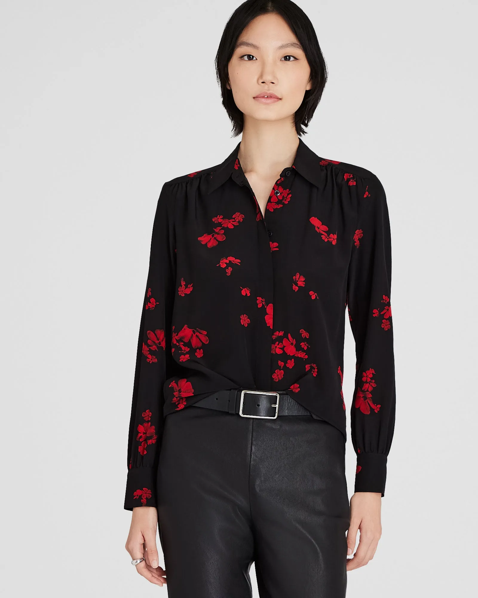 Printed Shirred Shoulder Silk Shirt sold by Club Monaco