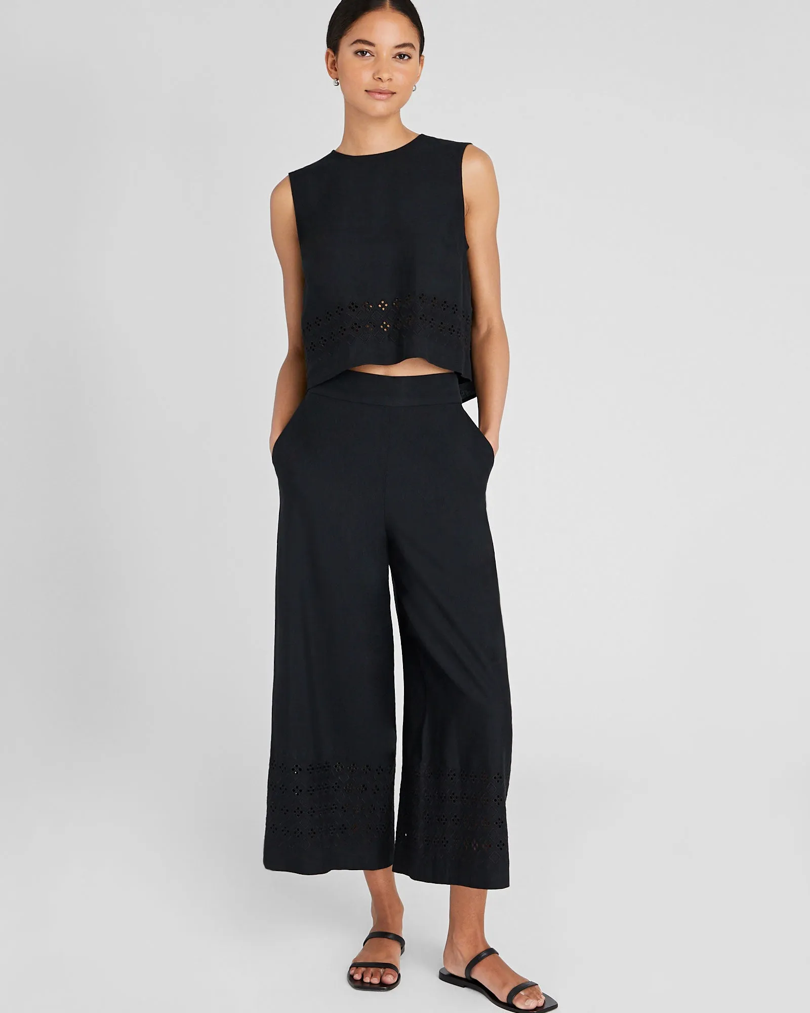 Linen Eyelet Cropped Shell Top sold by Club Monaco product image thumbnail 2