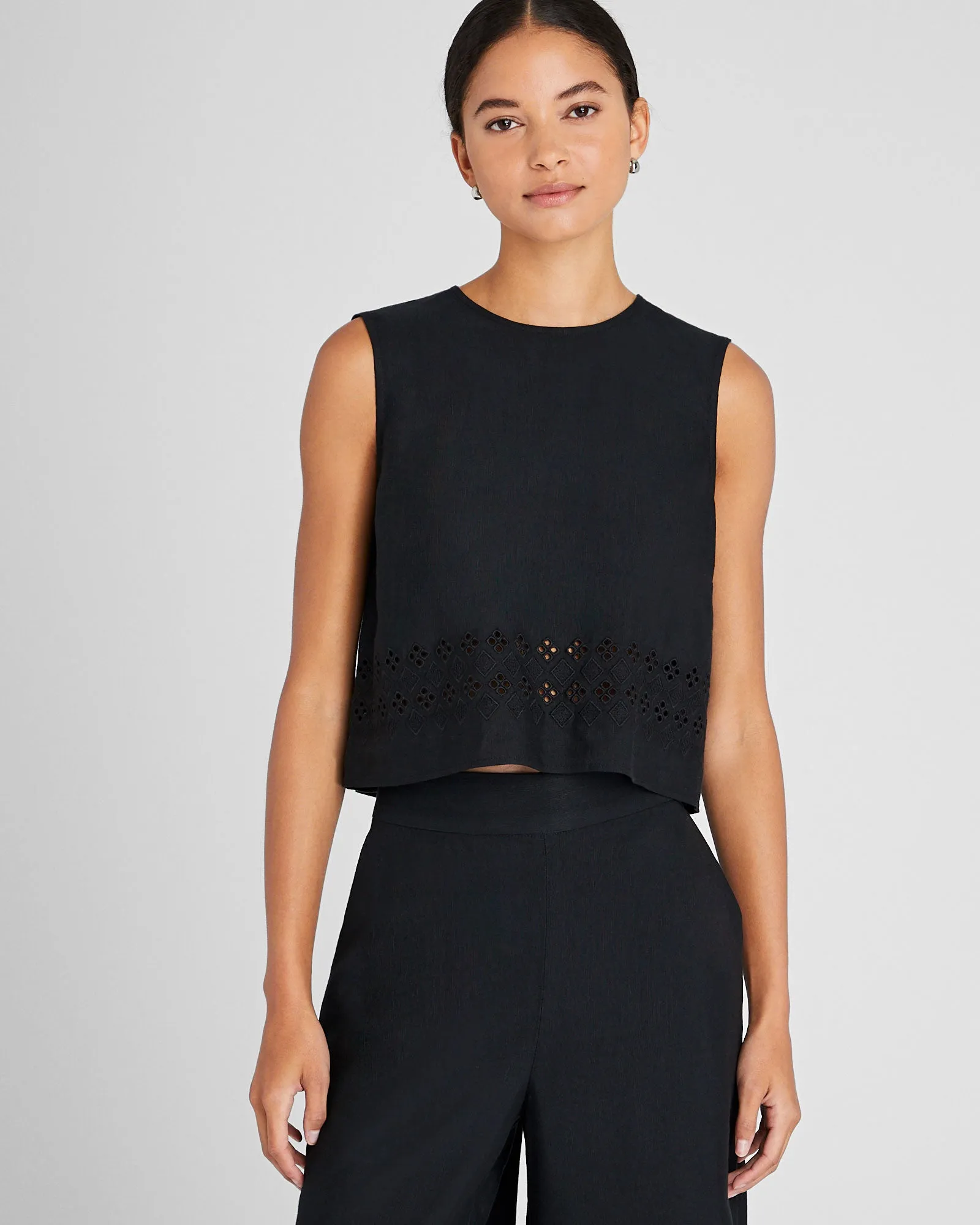 Linen Eyelet Cropped Shell Top sold by Club Monaco