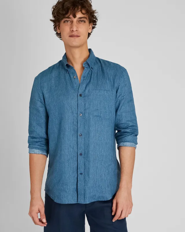 Long-Sleeve Double Stripe Linen Shirt sold by Club Monaco