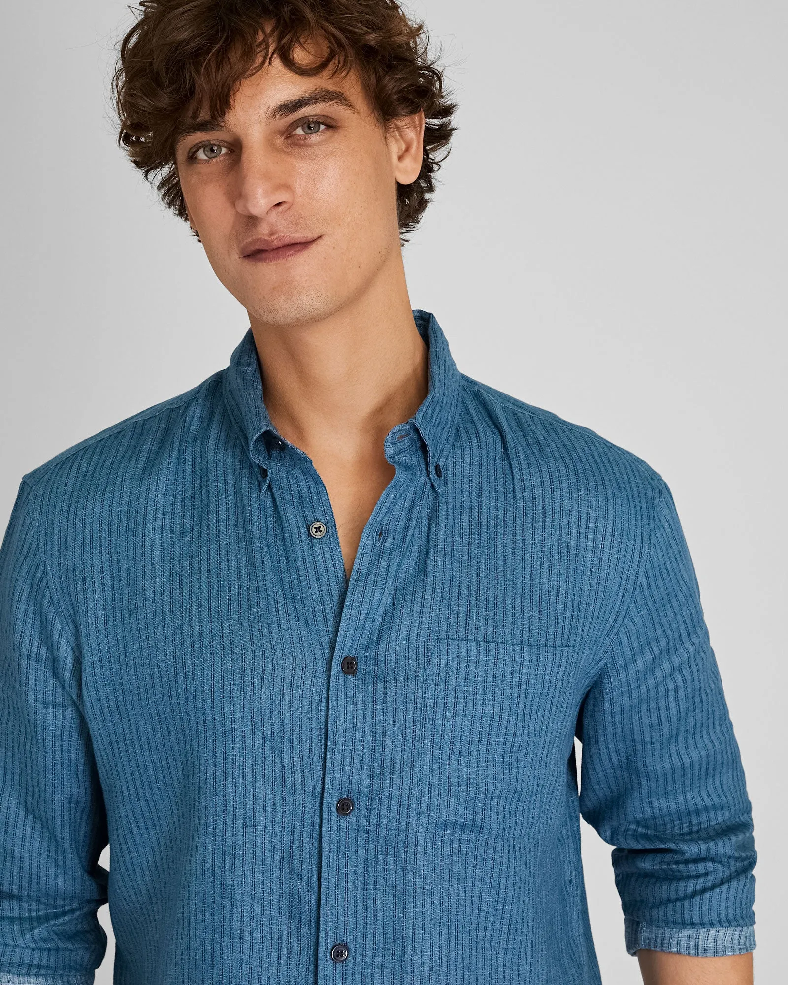 Long-Sleeve Double Stripe Linen Shirt sold by Club Monaco product image thumbnail 4