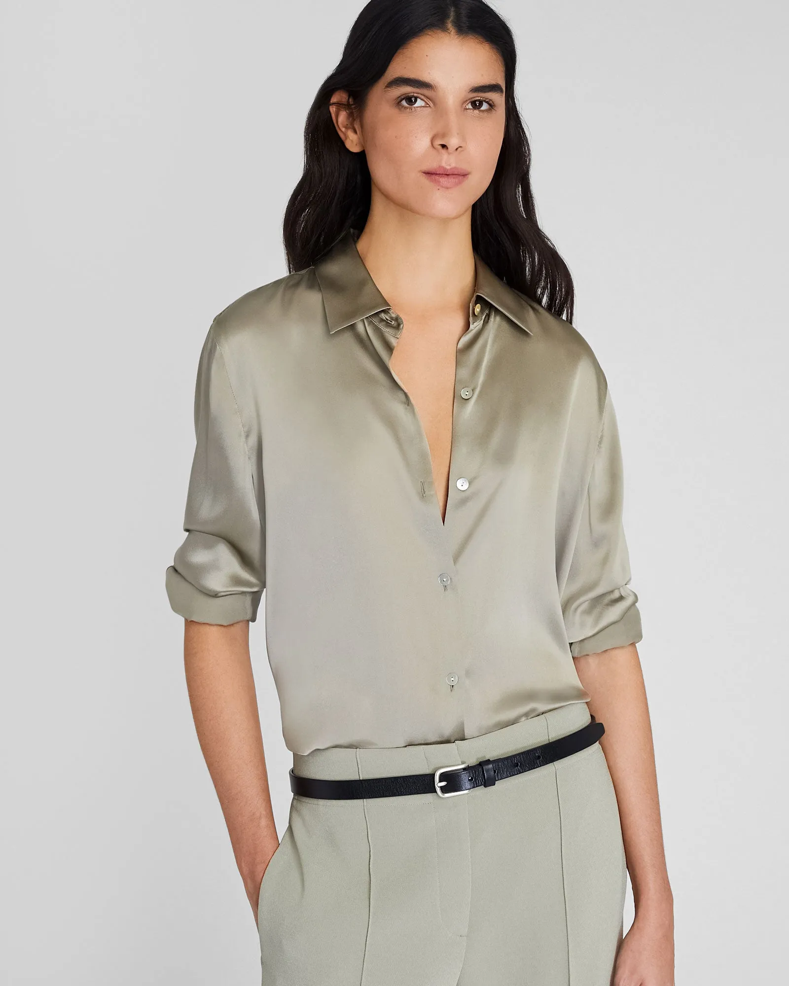 Silk Charmeuse Button-Down Shirt sold by Club Monaco