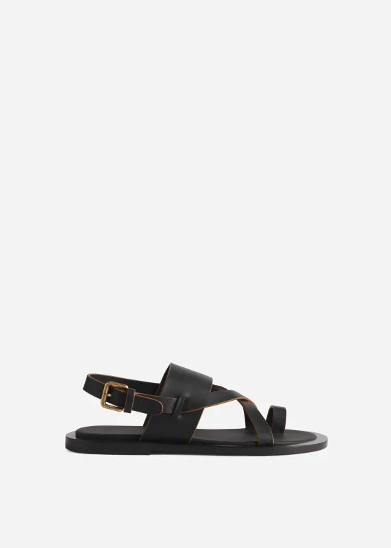 Leather Toe Strap Sandals - Black sold by CO
