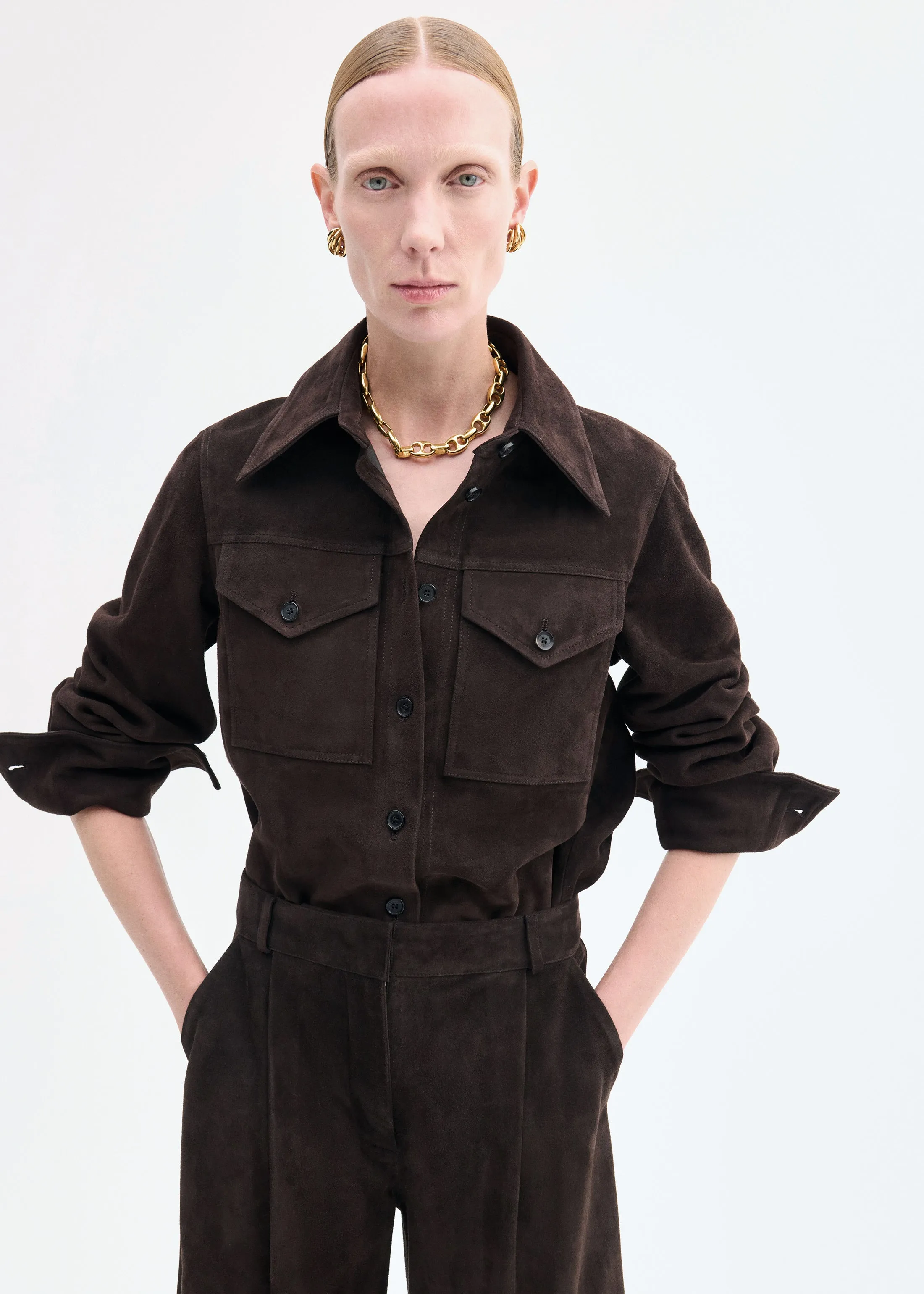 Western Shirt in Suede - Chocolate sold by CO