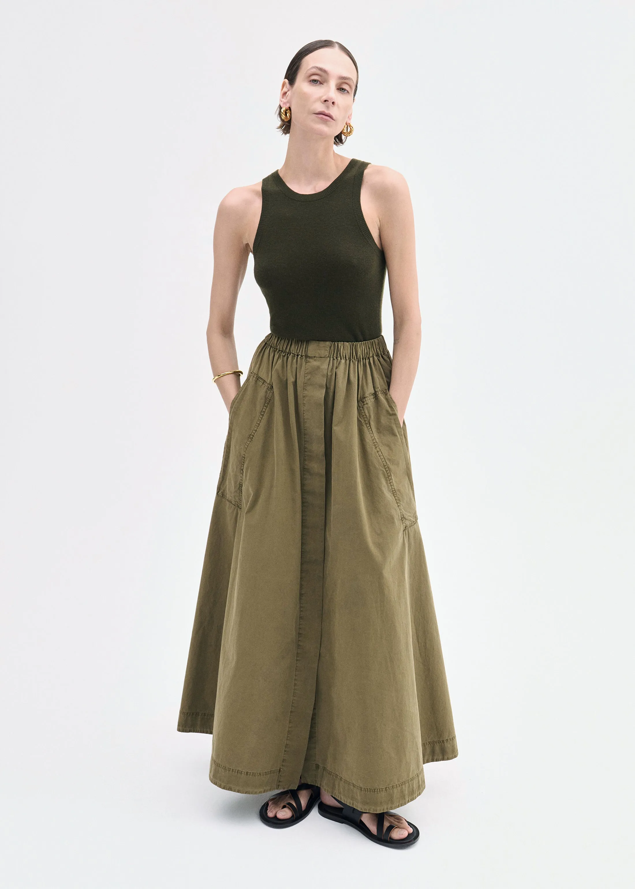 Parachute Skirt in Cotton Twill - Olive sold by CO