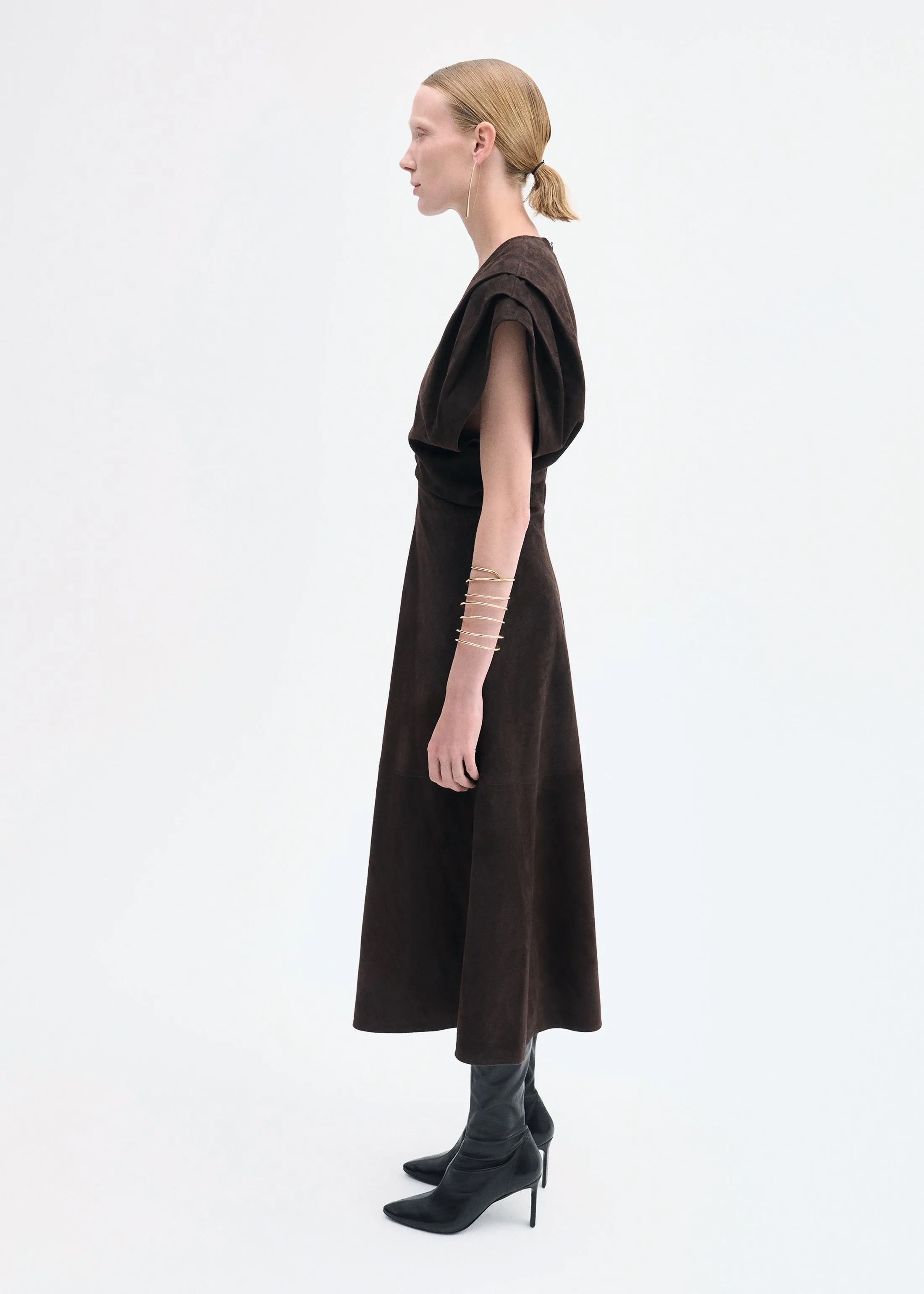 Sculpted Midi Dress in Suede - Chocolate sold by CO product image thumbnail 2