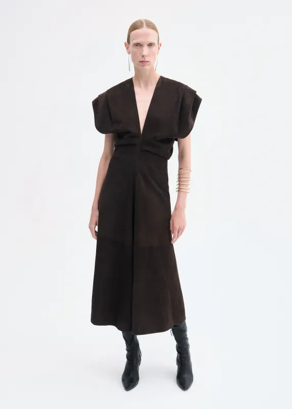 Sculpted Midi Dress in Suede - Chocolate made by CO