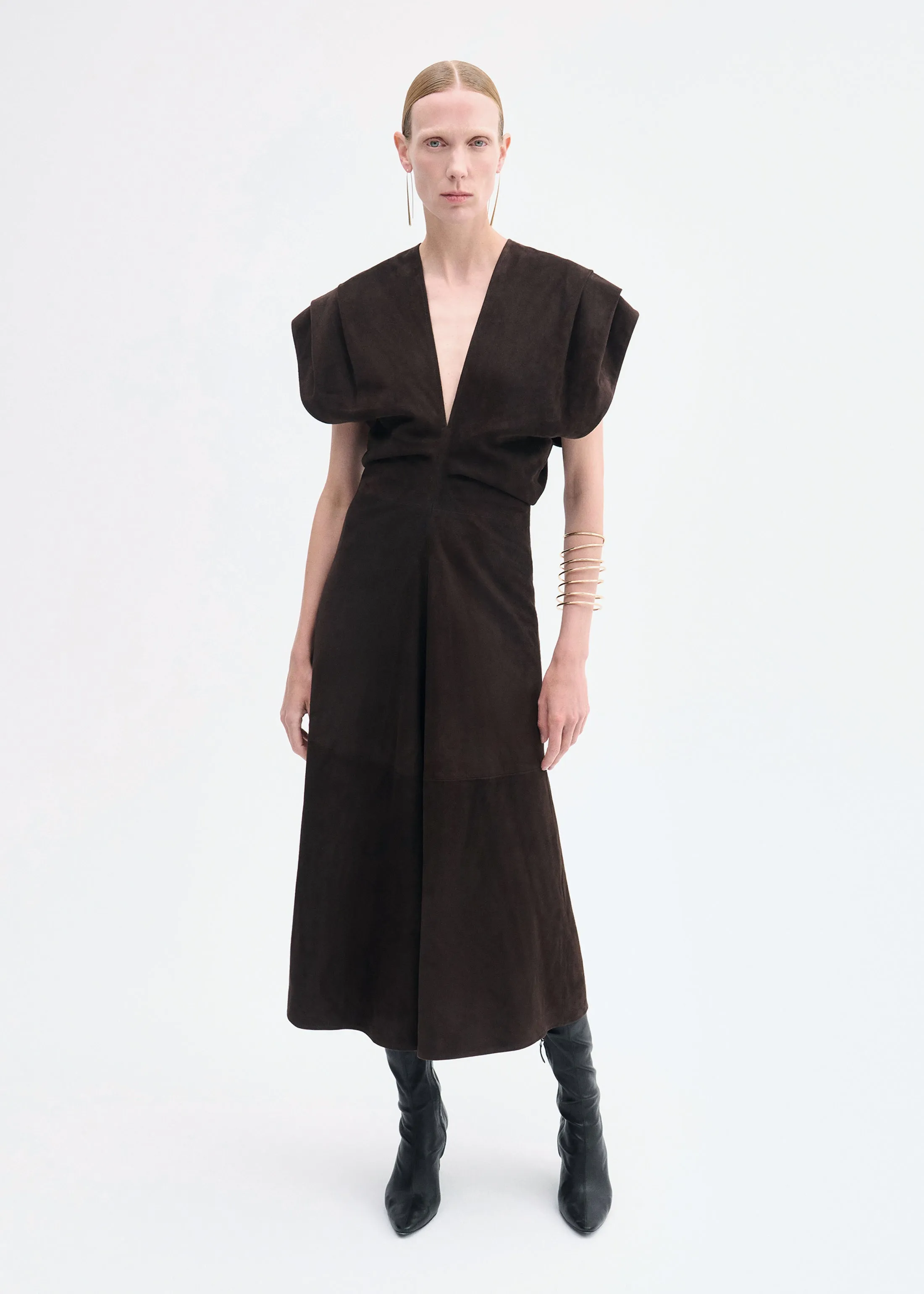 Sculpted Midi Dress in Suede - Chocolate sold by CO