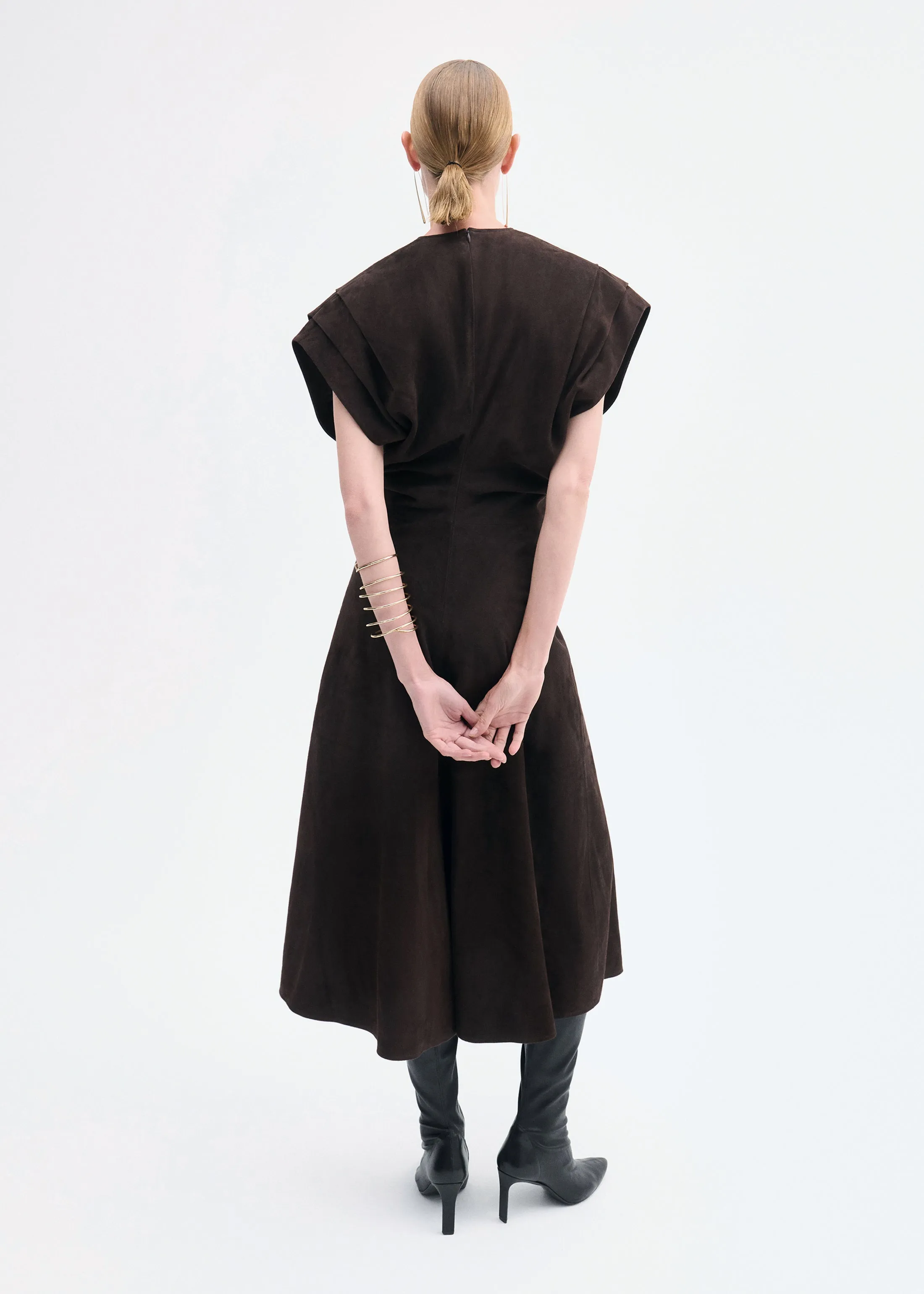 Sculpted Midi Dress in Suede - Chocolate sold by CO product image thumbnail 3