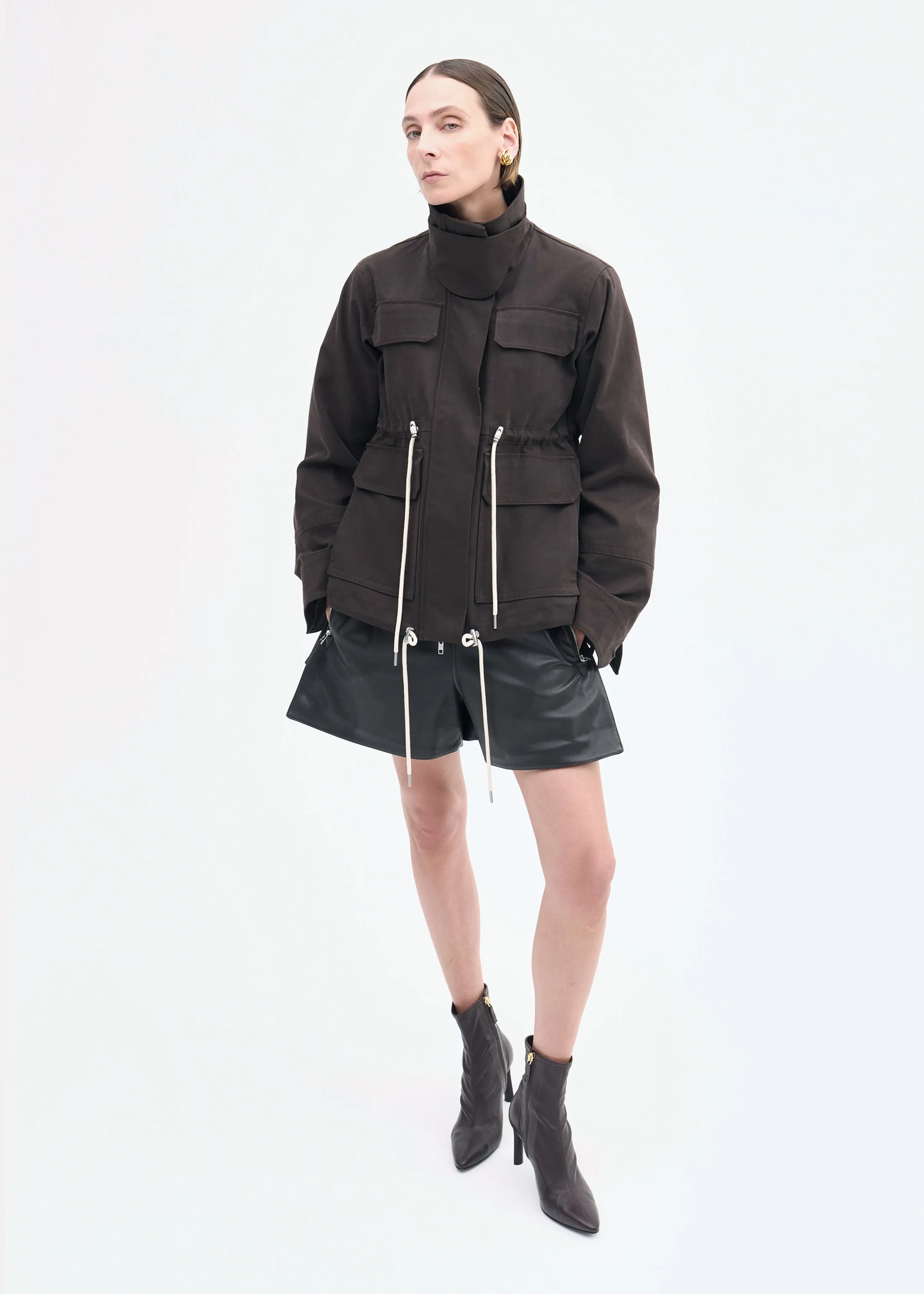 Military Jacket in Brushed Cotton - Chocolate sold by CO