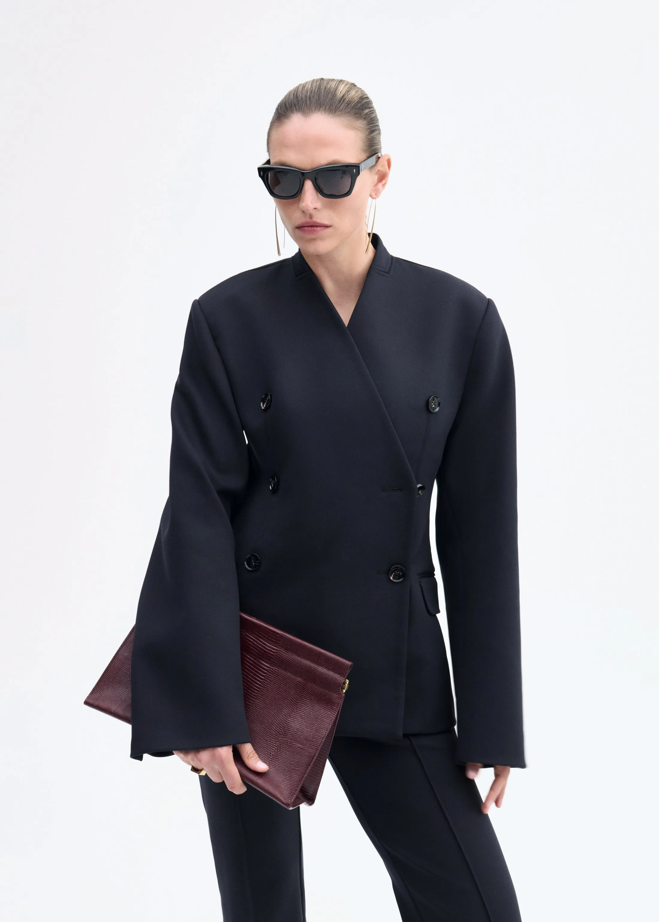 Sculptural Collarless Blazer in Scuba - Black sold by CO product image thumbnail 4