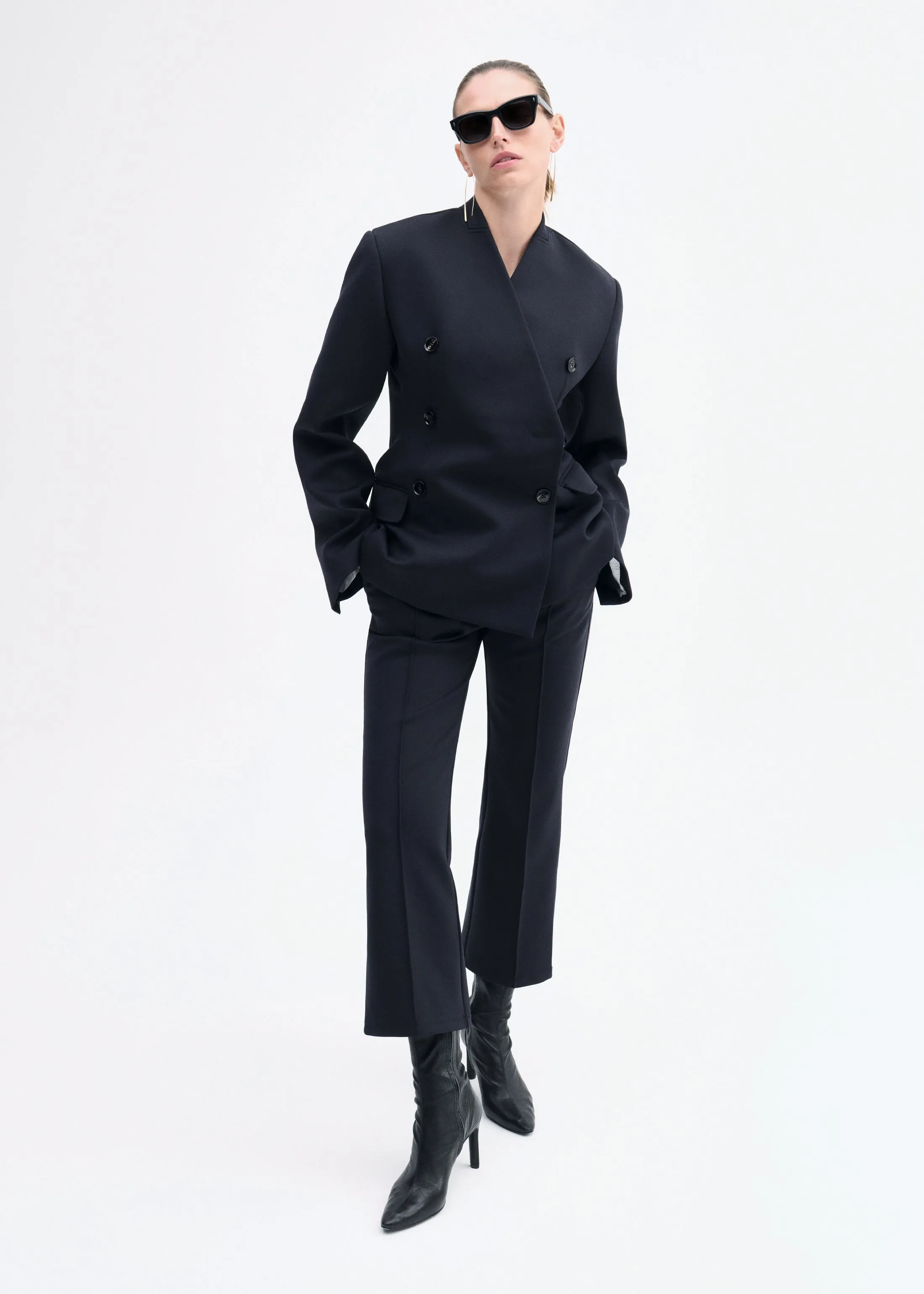 Sculptural Collarless Blazer in Scuba - Black sold by CO