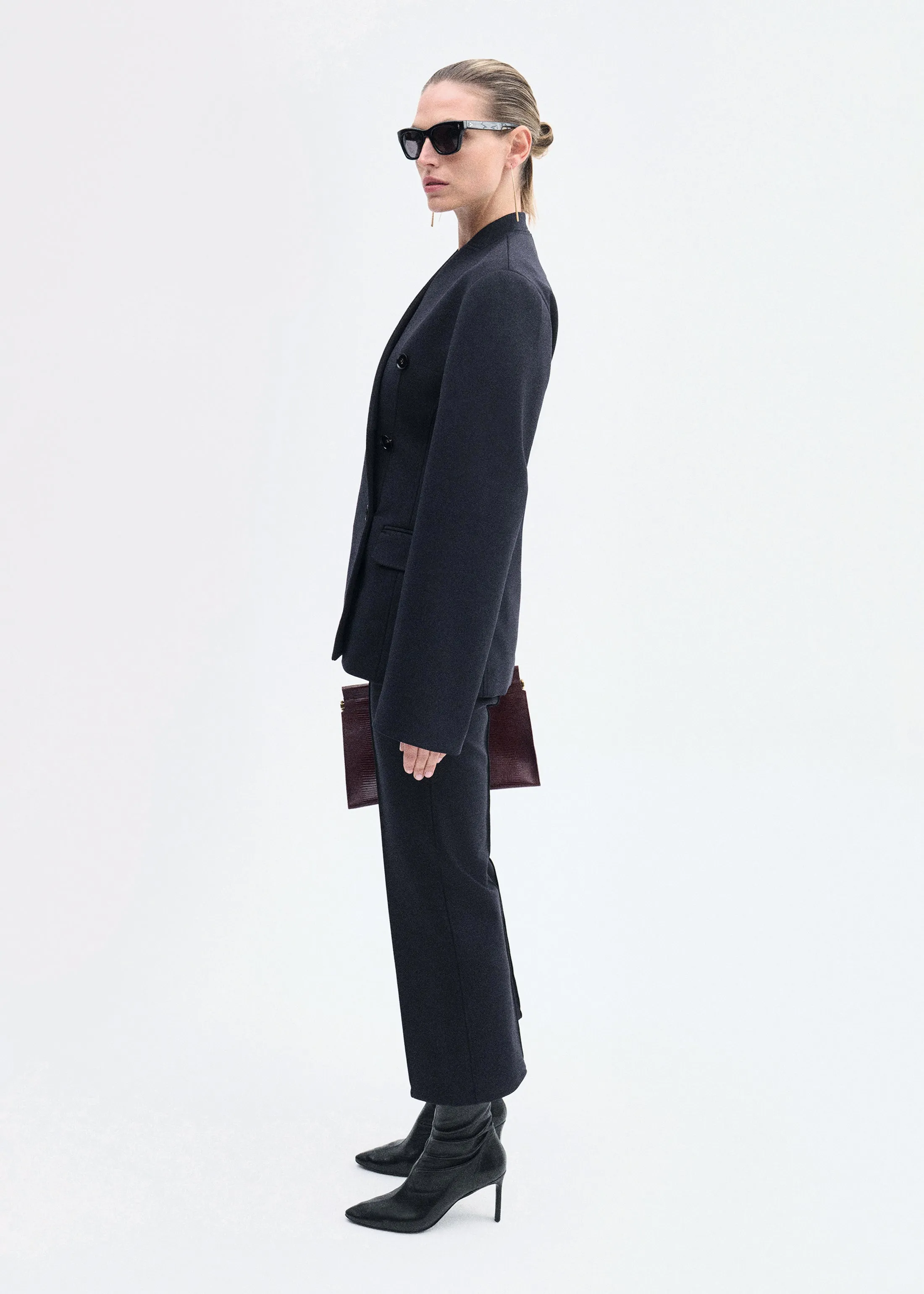 Sculptural Collarless Blazer in Scuba - Black sold by CO product image thumbnail 2
