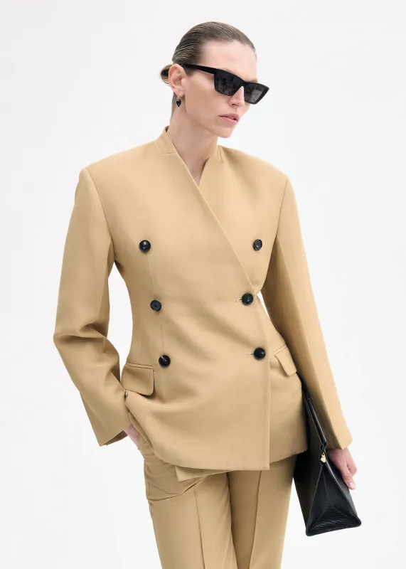 Sculptural Collarless Jacket - Camel sold by CO