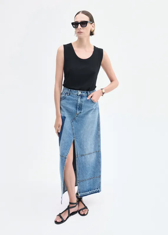 Patchwork Maxi Skirt in Denim - Indigo made by CO