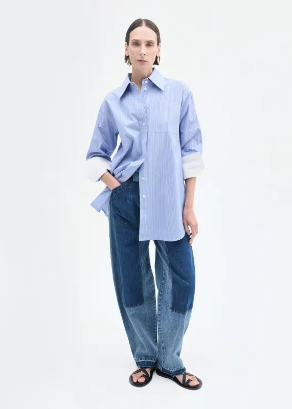 Tunic Button Down Shirt in Cotton - Blue Multi sold by CO