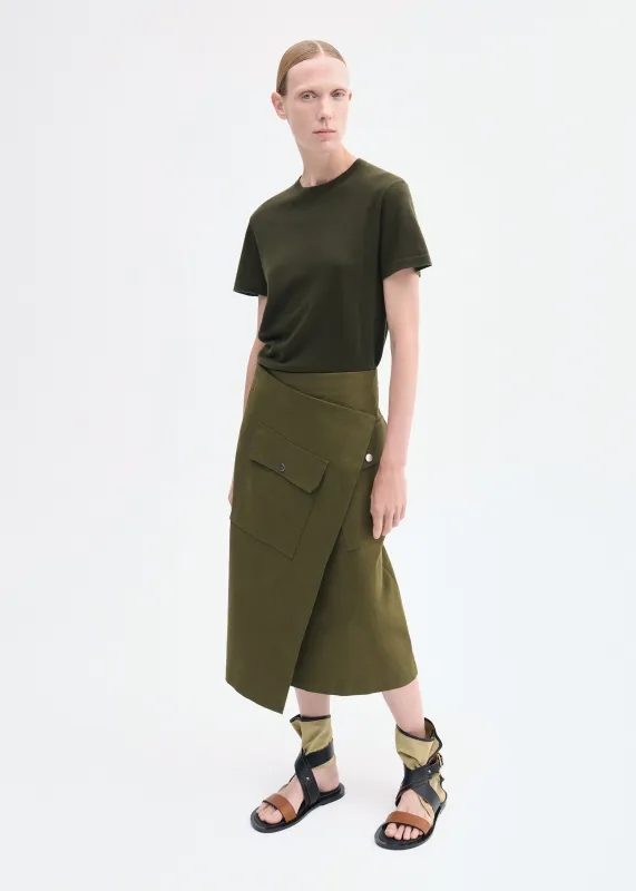 Wrap Skirt in Brushed Cotton - Olive made by CO