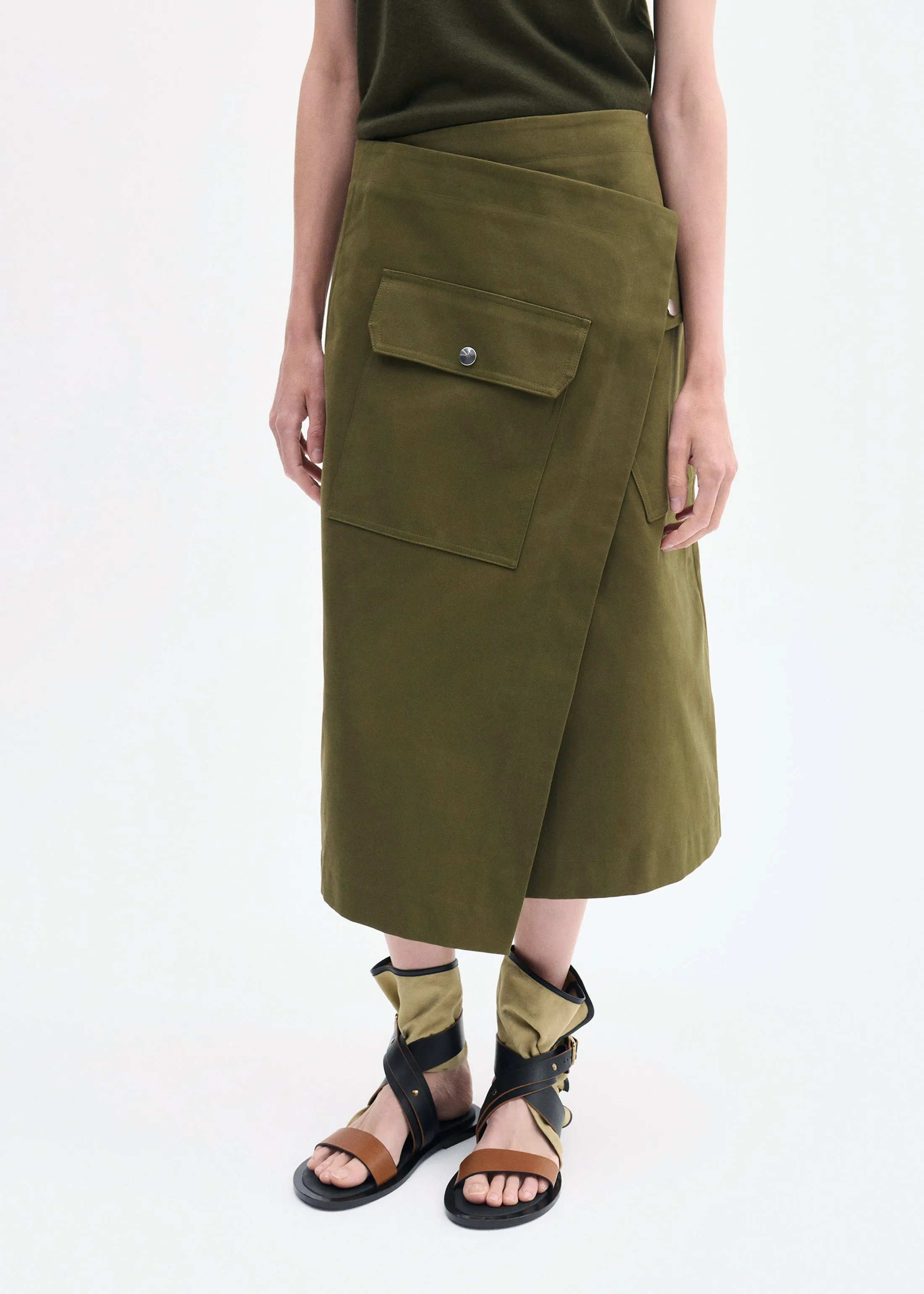Wrap Skirt in Brushed Cotton - Olive sold by CO product image thumbnail 2