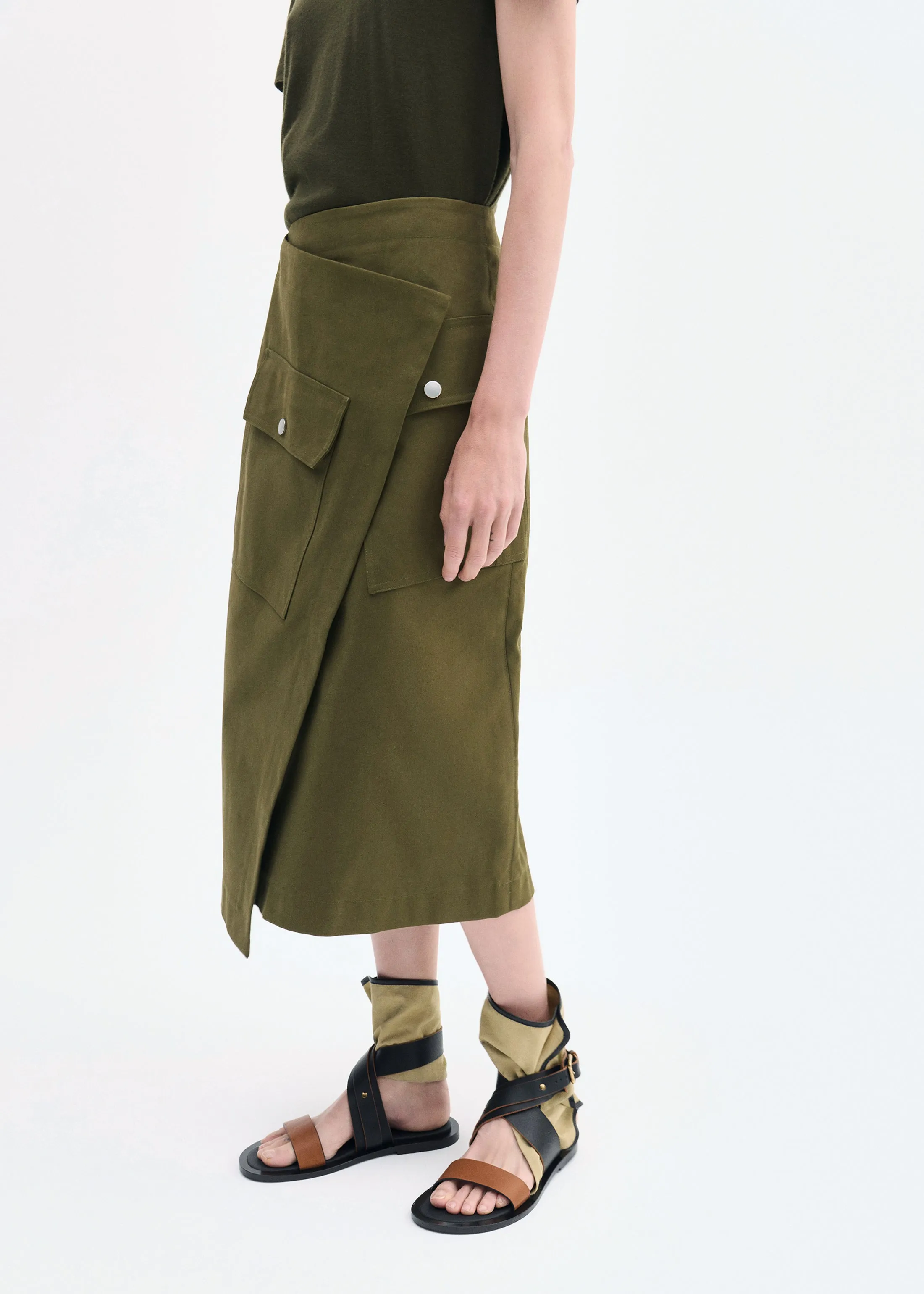 Wrap Skirt in Brushed Cotton - Olive sold by CO product image thumbnail 3