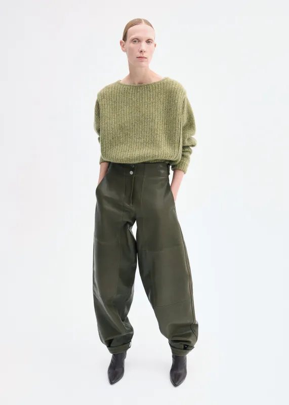 Curved Trouser in Leather - Olive sold by CO