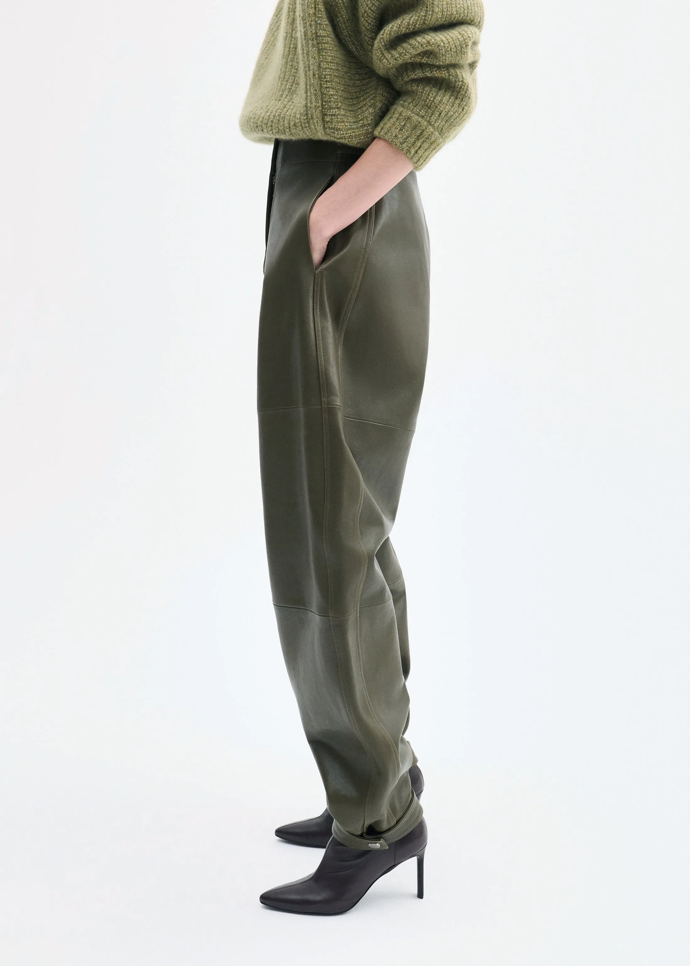 Curved Trouser in Leather - Olive sold by CO product image thumbnail 3