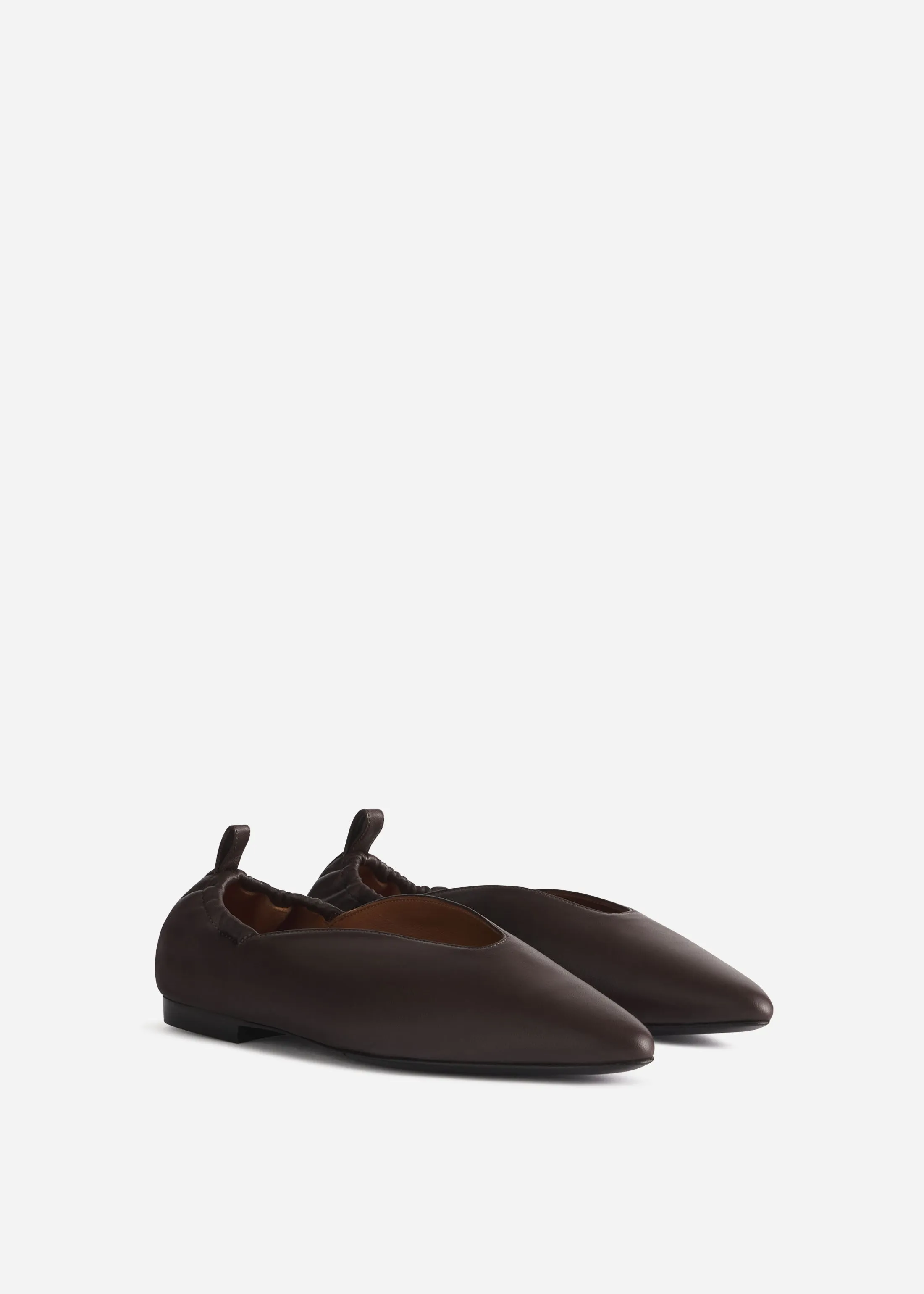 Leather Ruched Back Pointed Flat in Chocolate sold by CO product image thumbnail 2