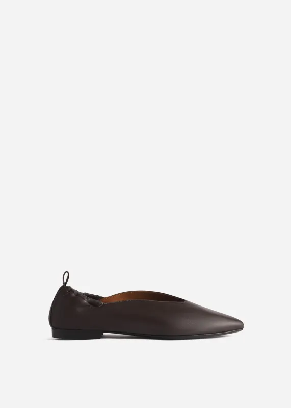 Leather Ruched Back Pointed Flat in Chocolate sold by CO