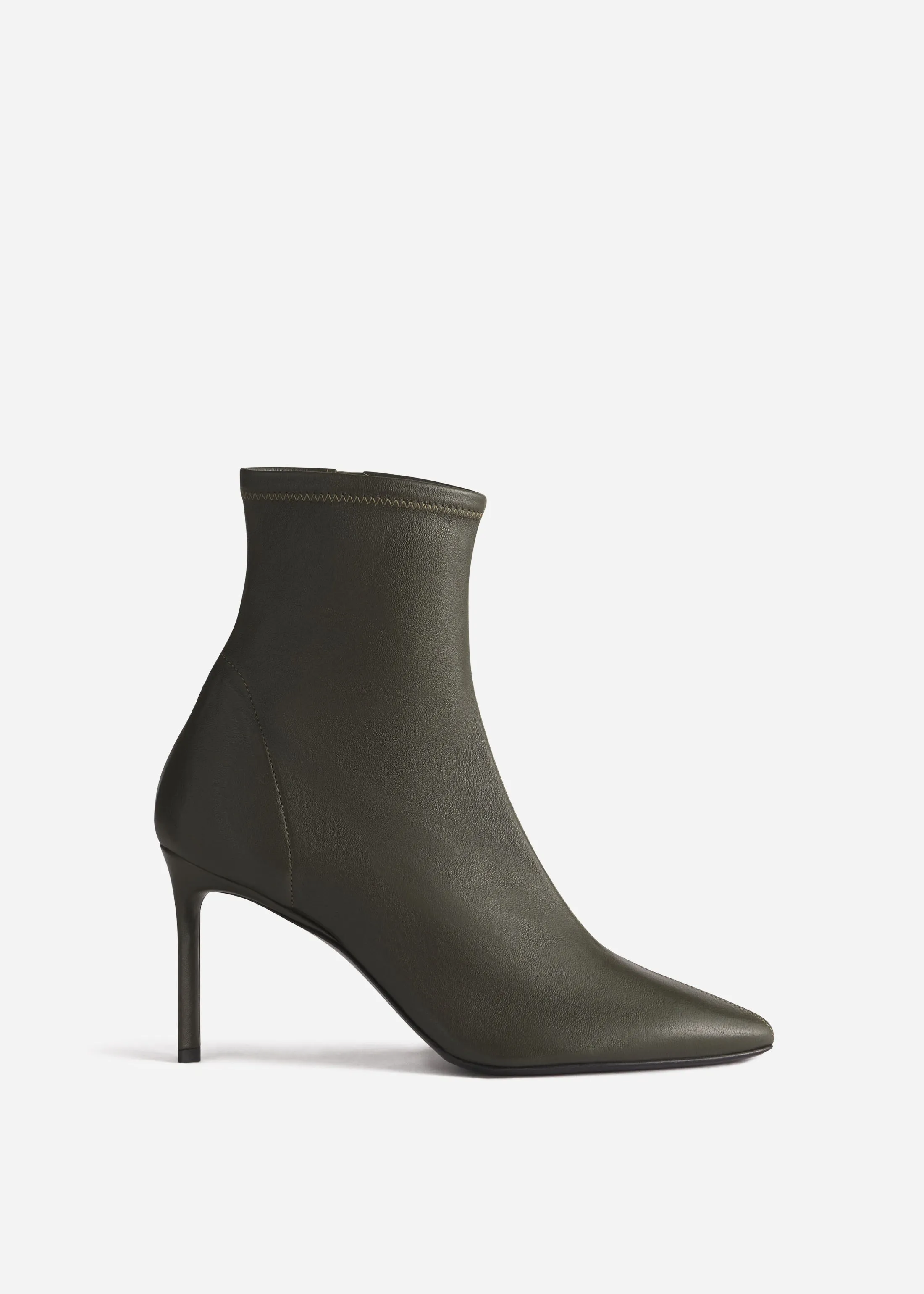 Heeled Leather Sock Bootie in Olive sold by CO