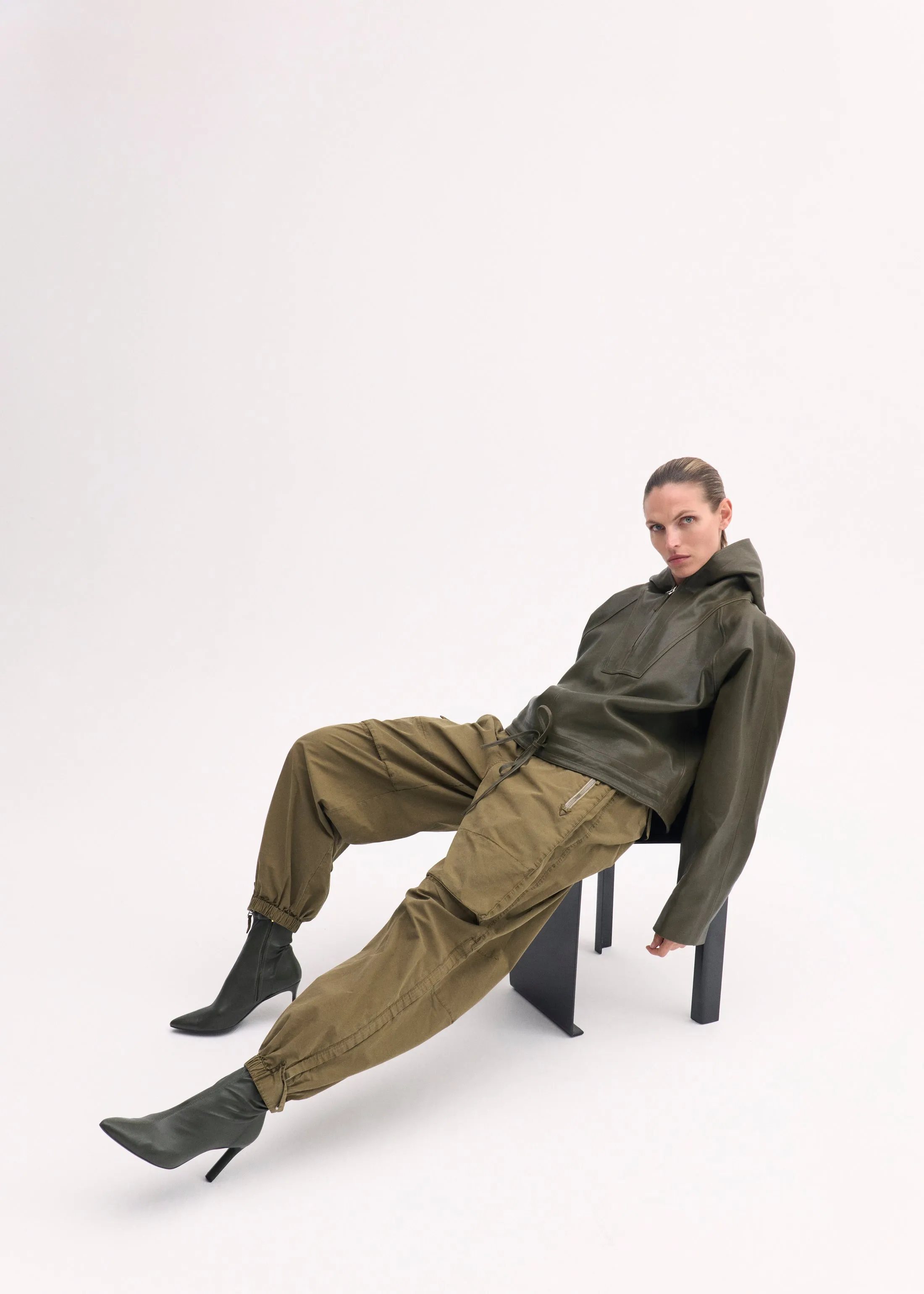 Heeled Leather Sock Bootie in Olive sold by CO product image thumbnail 3