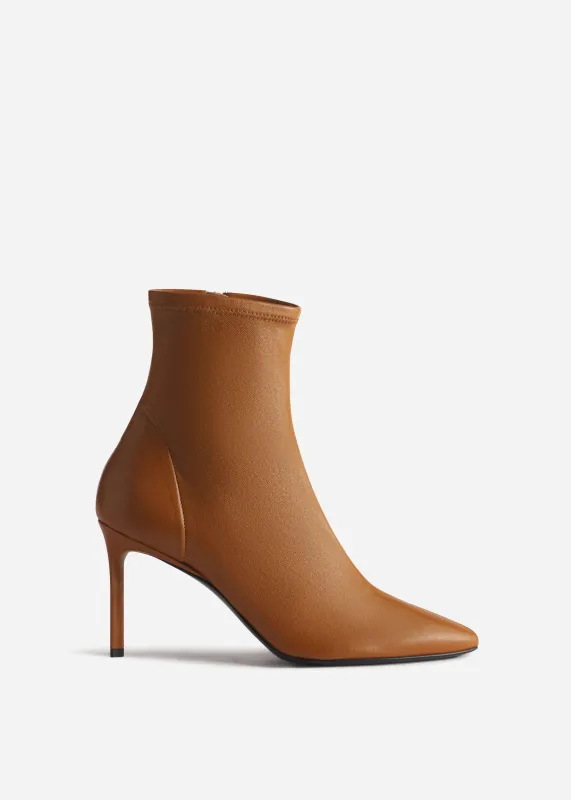 Heeled Leather Sock Bootie in Cognac made by CO